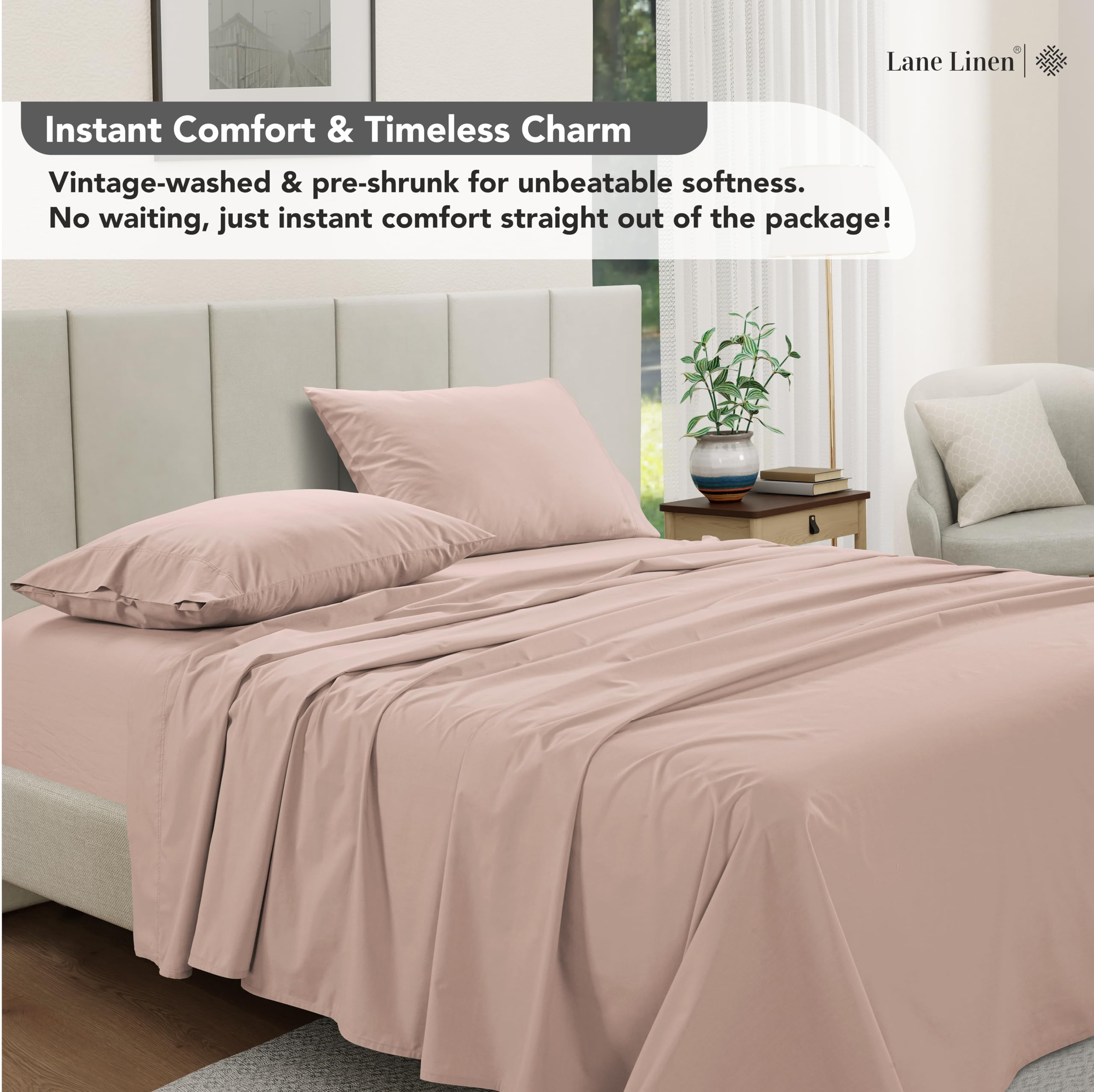 Foto 2 | Juego De Sábanas Lane Linen 100% Algodón, Tamaño Doble, Color Sepia Rosa - Venta Internacional.
