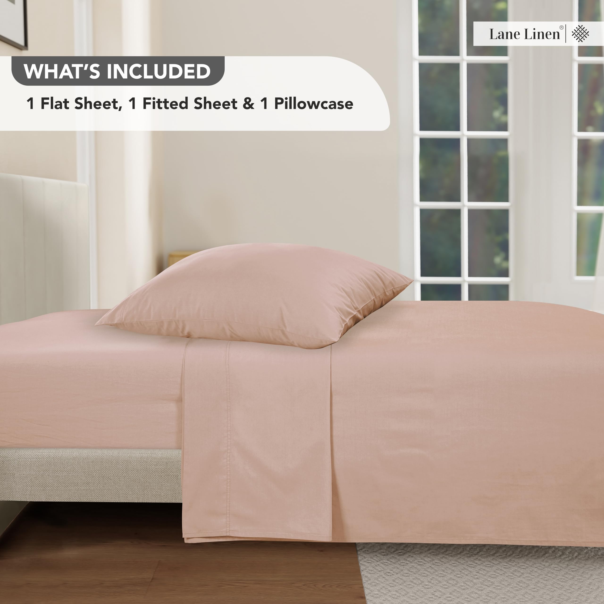 Foto 7 | Juego De Sábanas Lane Linen 100% Algodón, Tamaño Doble, Color Sepia Rosa - Venta Internacional.