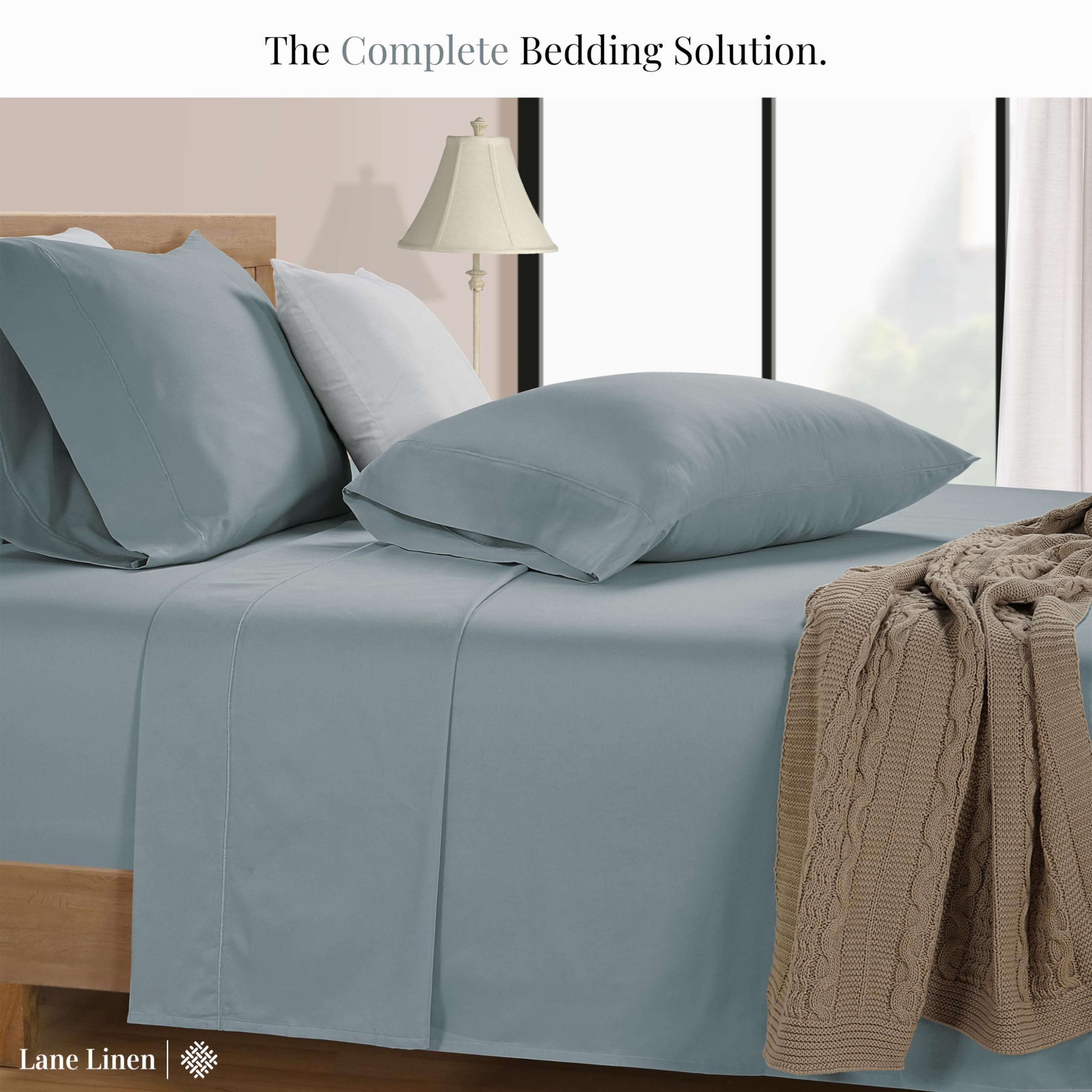 Foto 4 | Juego De Sábanas Lane Linen Split King 600tc 100% Algodón Satinado Azul - Venta Internacional.