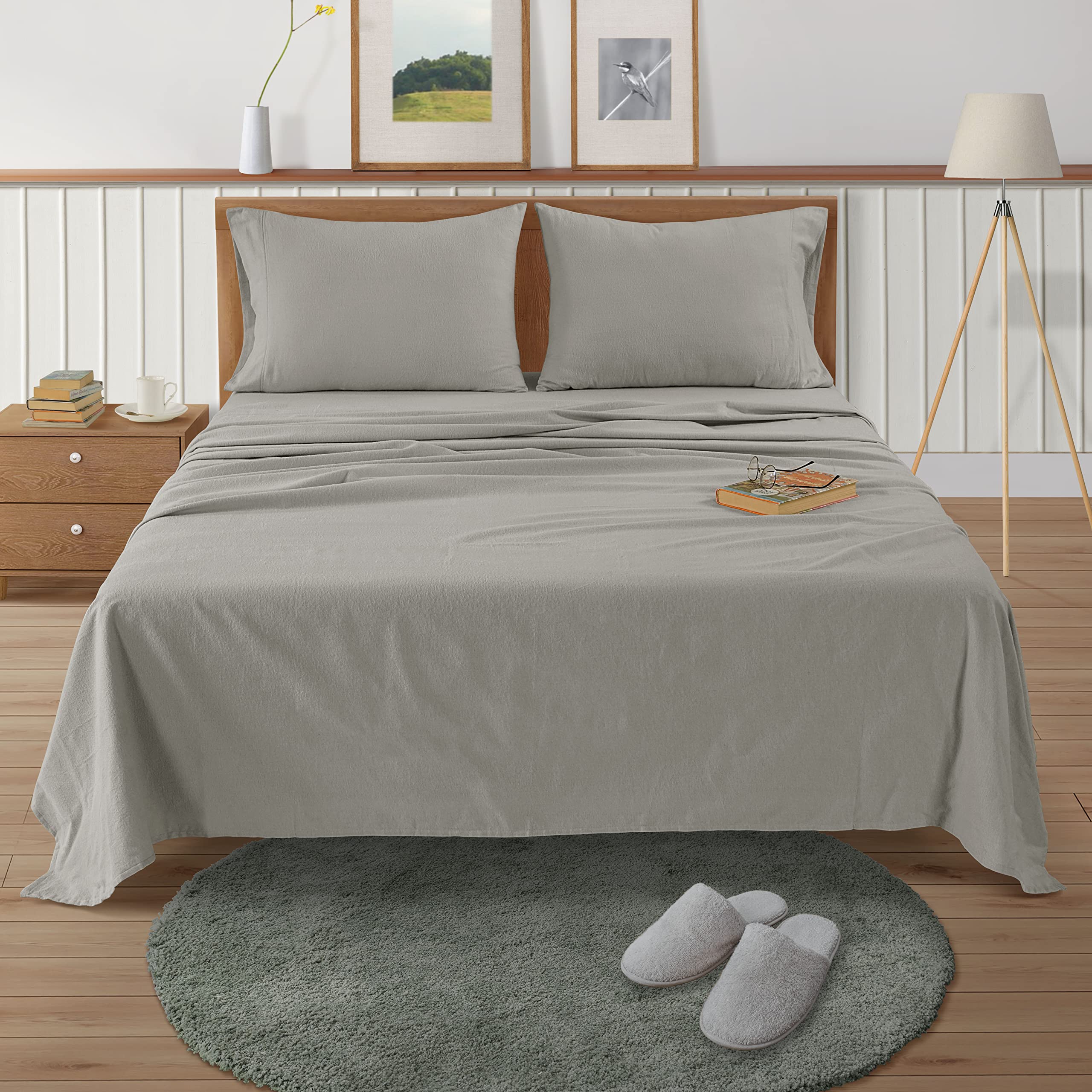 Foto 2 | Juego De Sábanas De Franela Lane Linen, 100% Algodón, Tamaño Completo, Color Plateado - Venta Internacional.