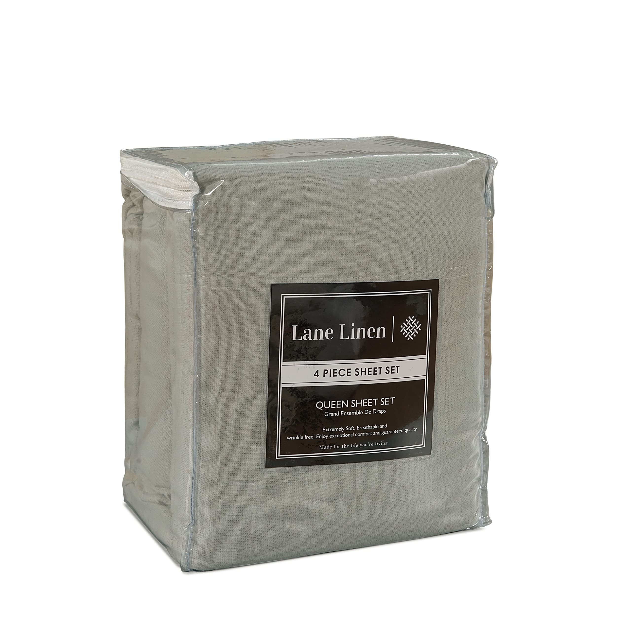 Foto 5 | Juego De Sábanas De Franela Lane Linen, 100% Algodón, Tamaño Completo, Color Plateado - Venta Internacional.
