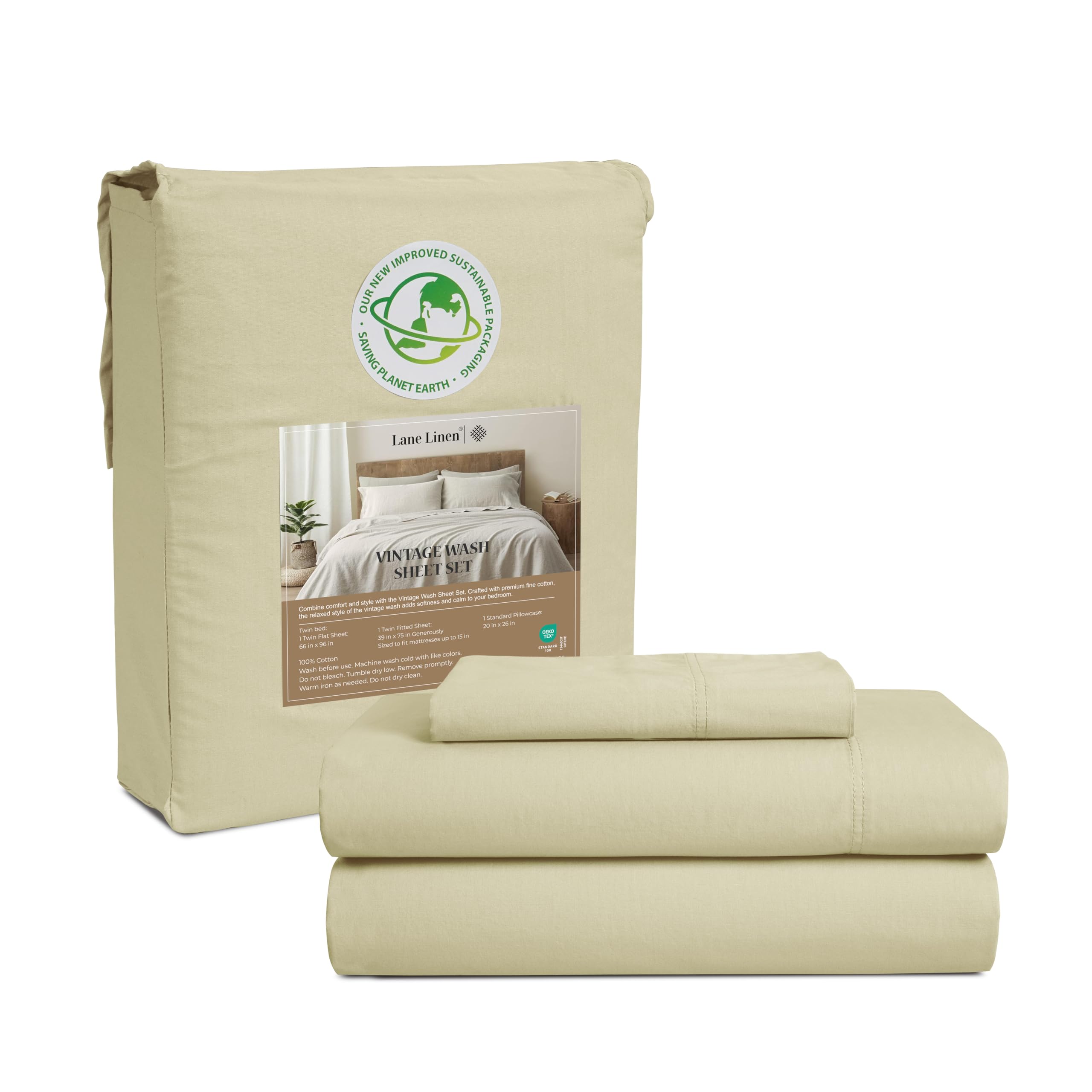 Juego De Sábanas Y Fundas De Almohada Lane Linen, Prelavado, 100% Algodón, Doble - Venta Internacional.