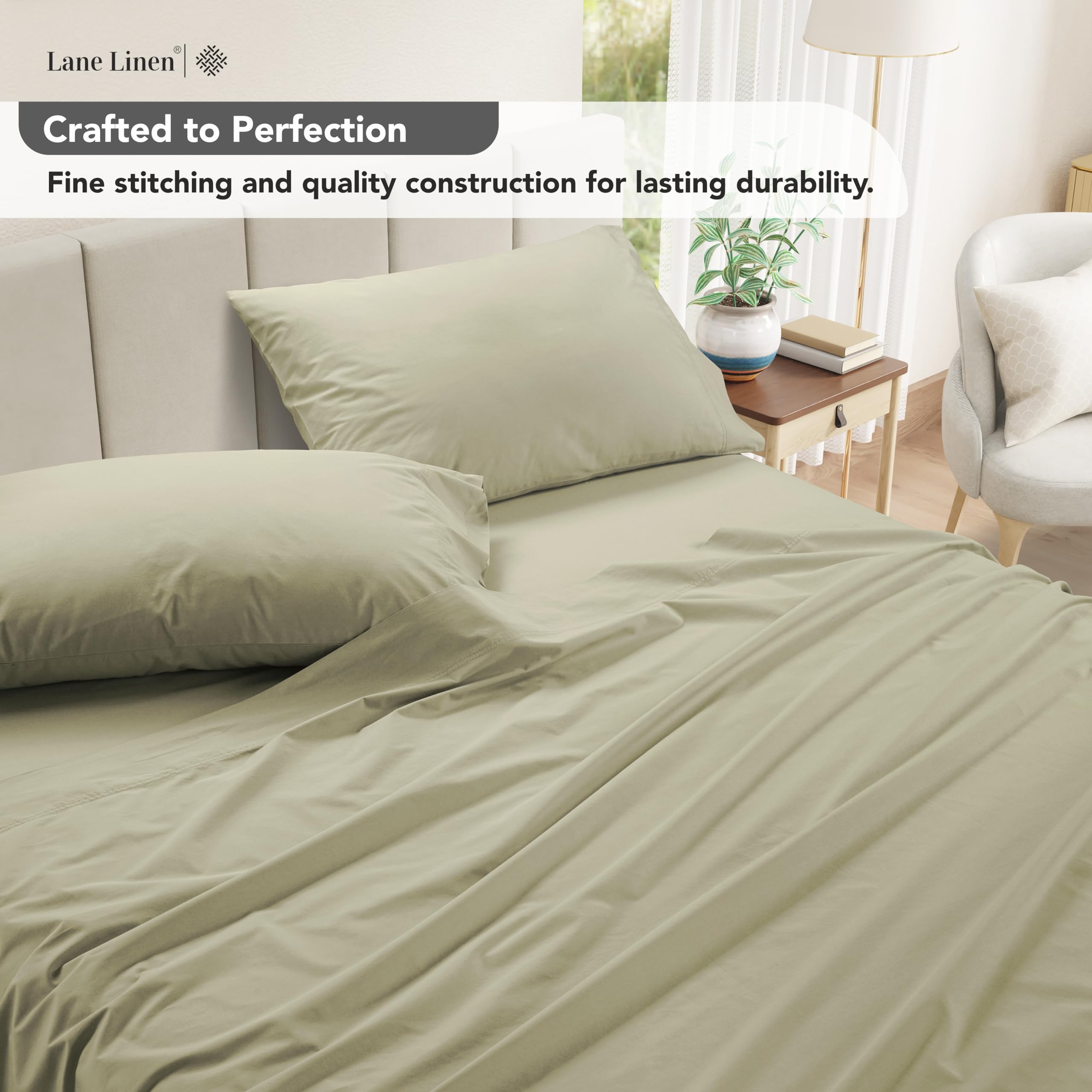 Foto 3 | Juego De Sábanas Y Fundas De Almohada Lane Linen, Prelavado, 100% Algodón, Doble - Venta Internacional.