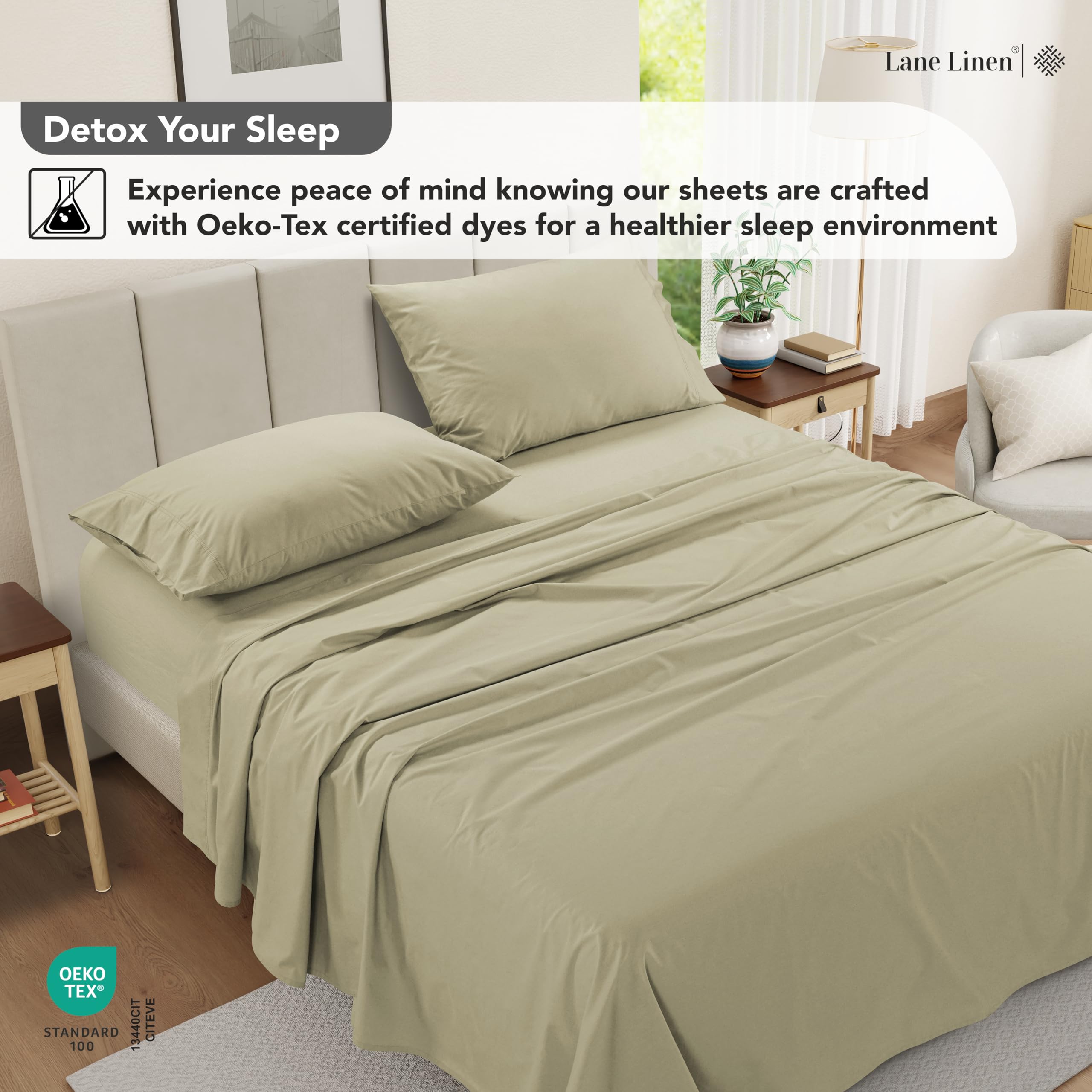 Foto 4 | Juego De Sábanas Y Fundas De Almohada Lane Linen, Prelavado, 100% Algodón, Doble - Venta Internacional.