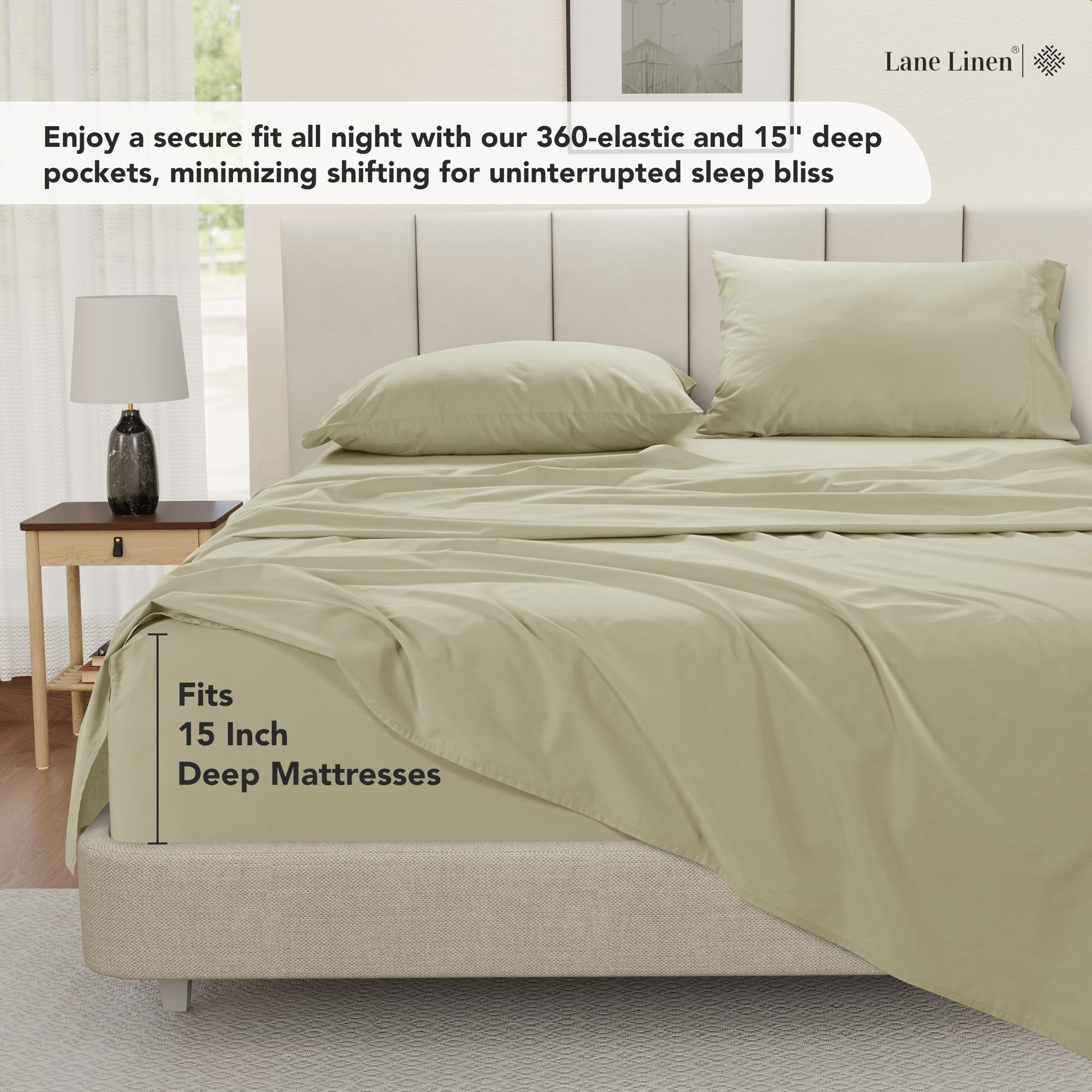Foto 5 | Juego De Sábanas Y Fundas De Almohada Lane Linen, Prelavado, 100% Algodón, Doble - Venta Internacional.