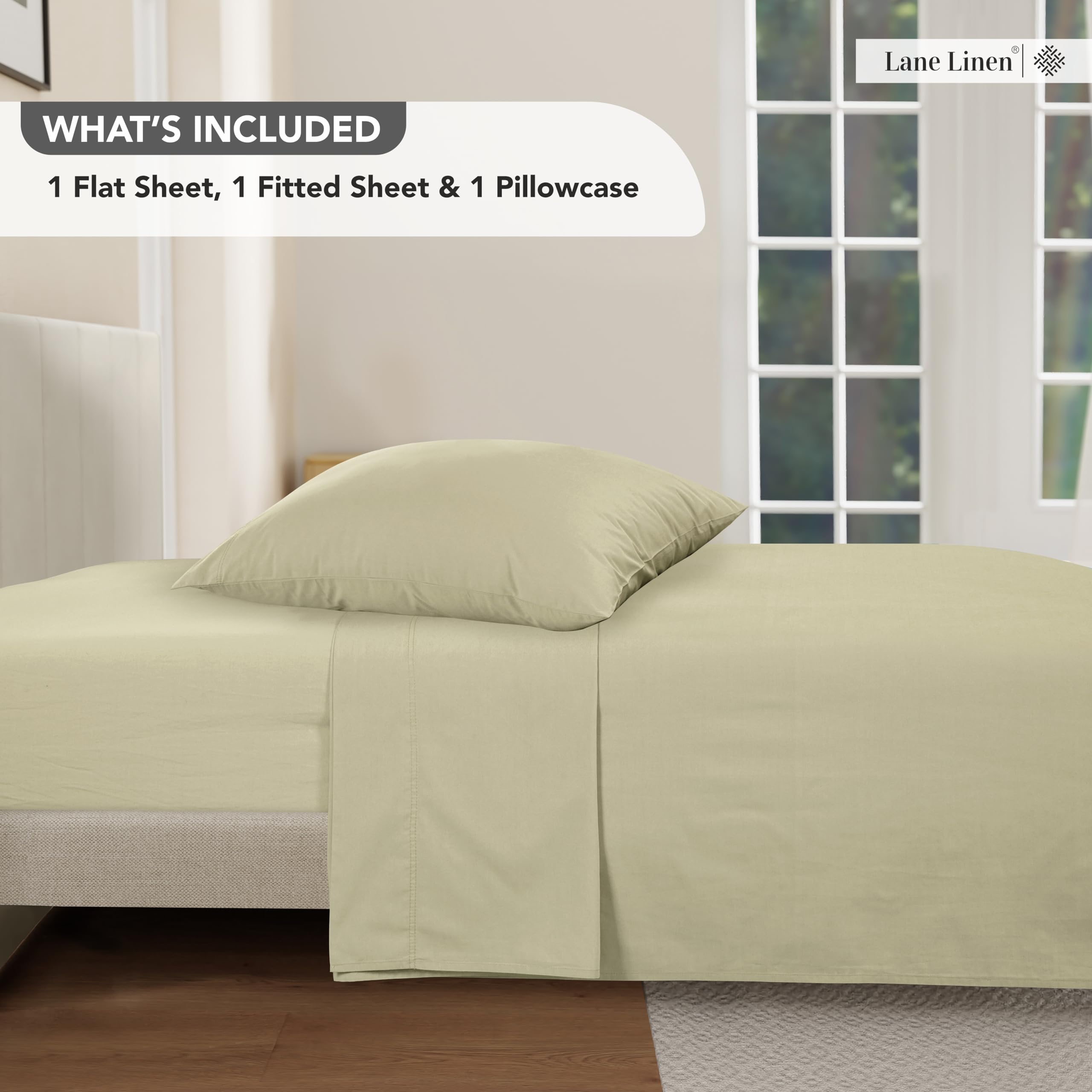 Foto 7 | Juego De Sábanas Y Fundas De Almohada Lane Linen, Prelavado, 100% Algodón, Doble - Venta Internacional.