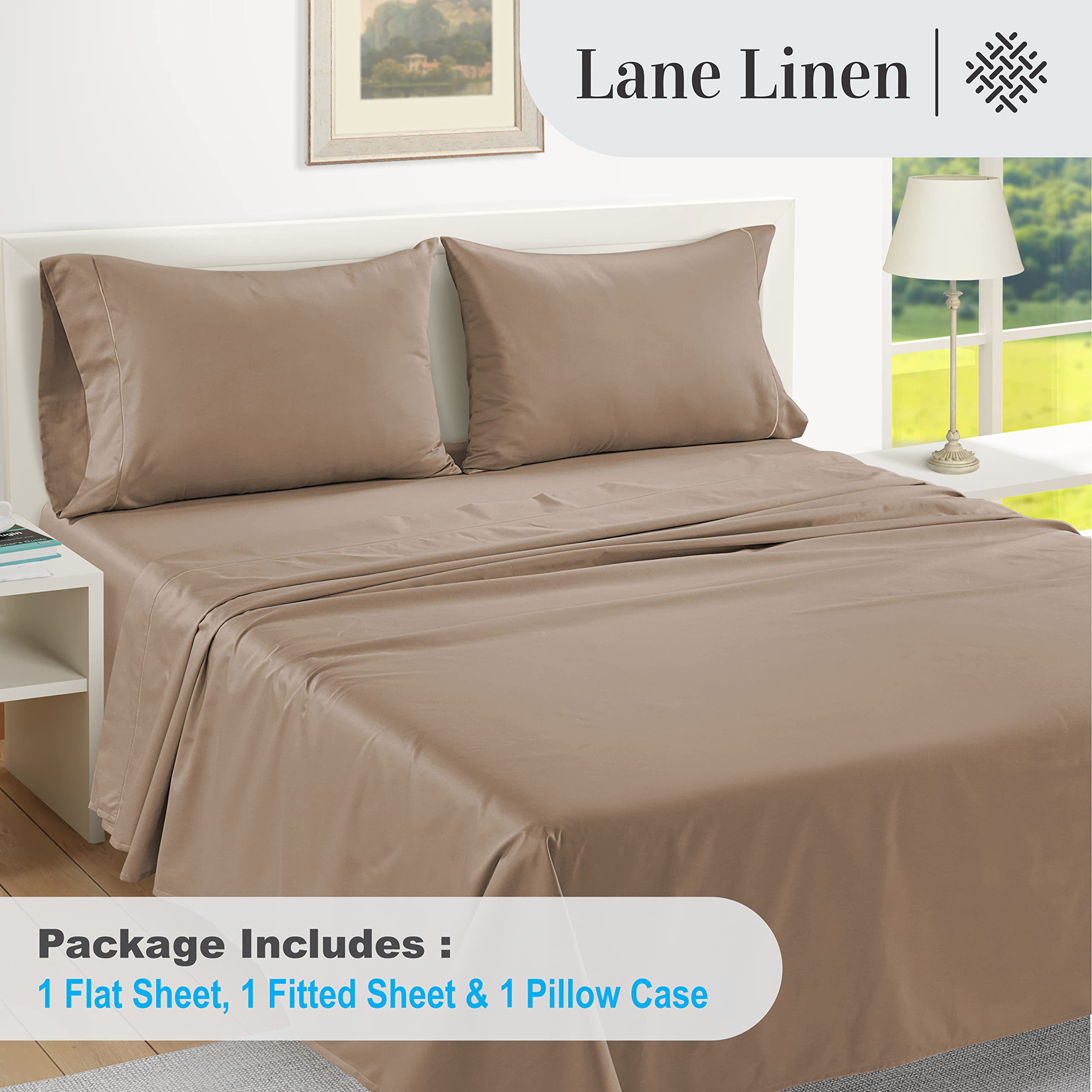 Foto 4 | Juego De Sábanas Lane Linen, 100% Algodón Egipcio, 1000 Hilos, Doble Color Topo - Venta Internacional.