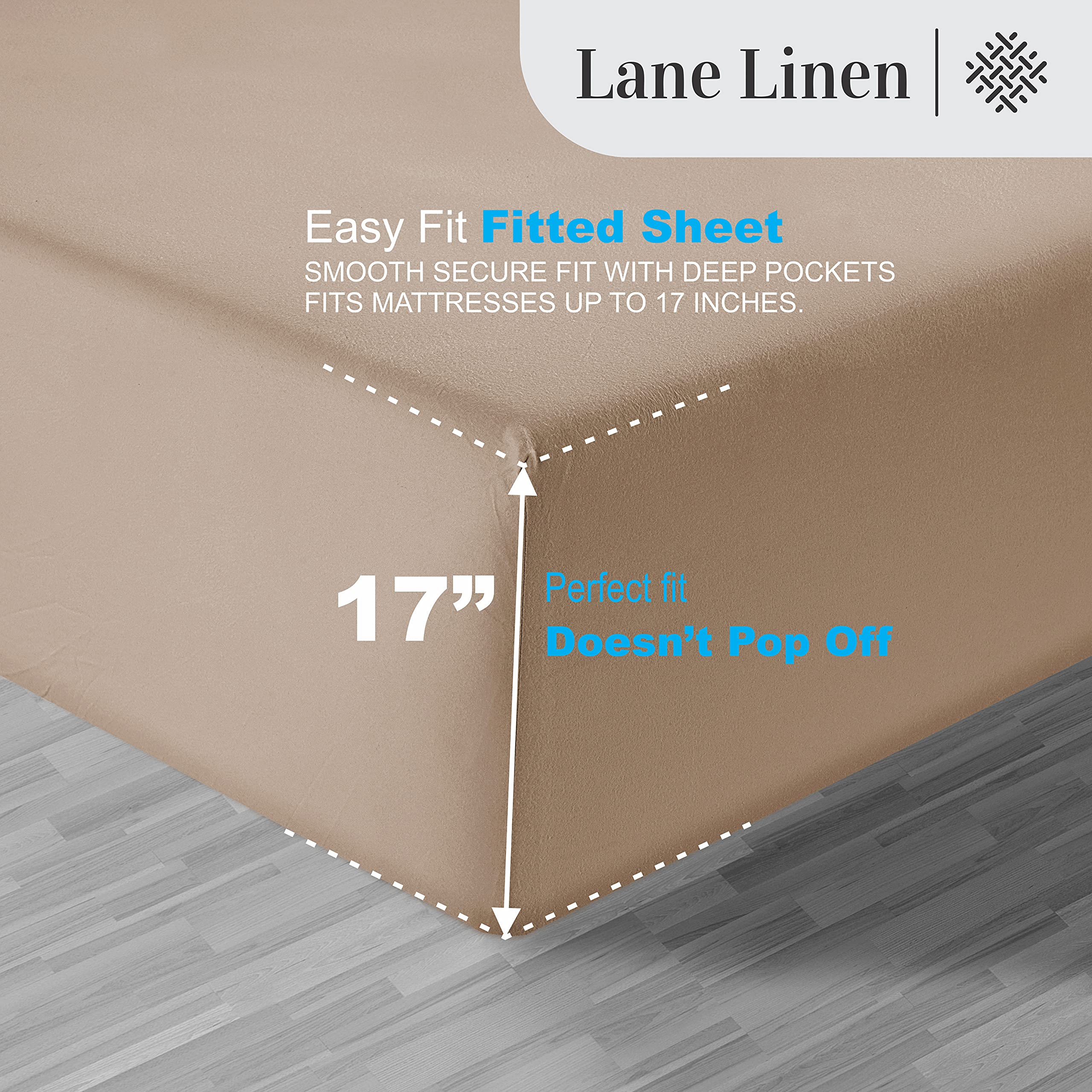 Foto 6 | Juego De Sábanas Lane Linen, 100% Algodón Egipcio, 1000 Hilos, Doble Color Topo - Venta Internacional.
