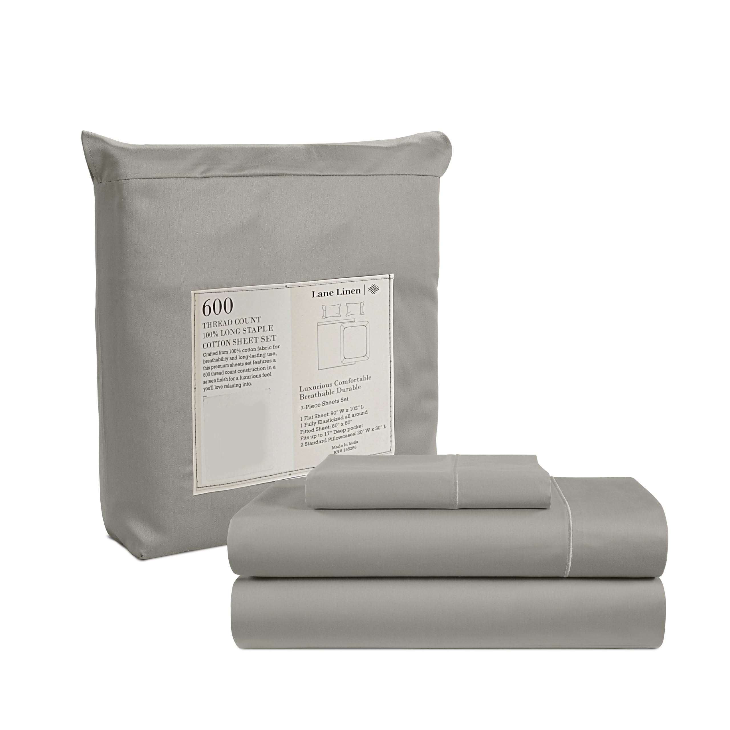 Juego De Sábanas Lane Linen, 600 Hilos, 100% Algodón, Tamaño Doble - Venta Internacional.