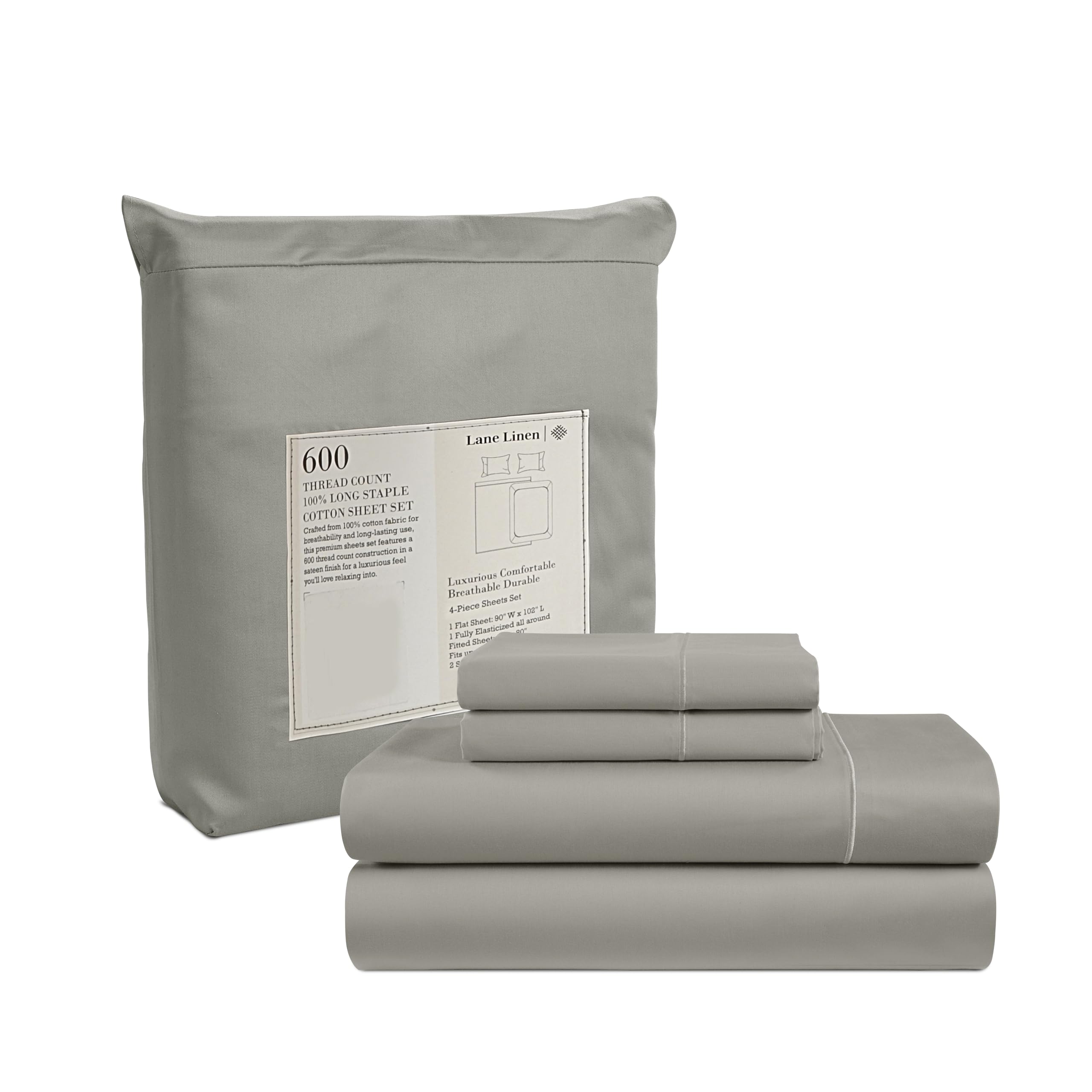 Juego De Sábanas Lane Linen California King, 600 Hilos, 100% Algodón Plateado - Venta Internacional.