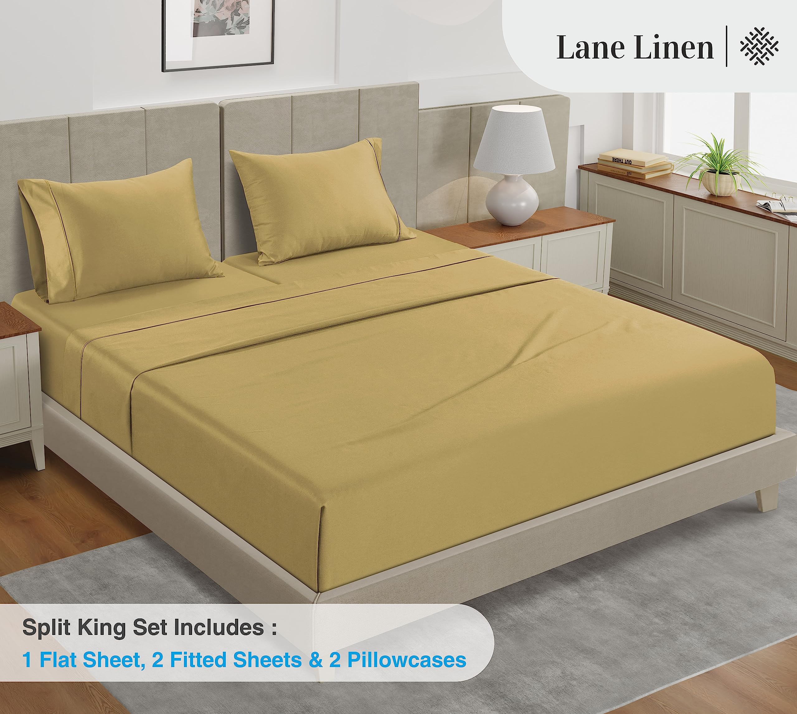 Foto 4 pulgar | Juego De Sábanas Lane Linen Split King, 100% Algodón, 450 Hilos, 5 Unidades - Venta Internacional.