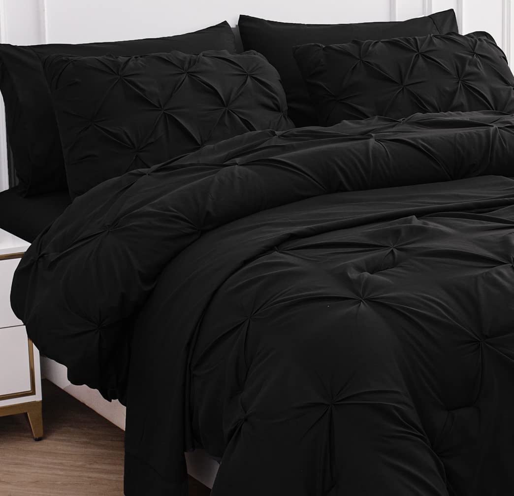 Juego De Edredón Lane Linen, Tamaño Queen, 7 Piezas Con Sábanas, Color Negro - Venta Internacional.