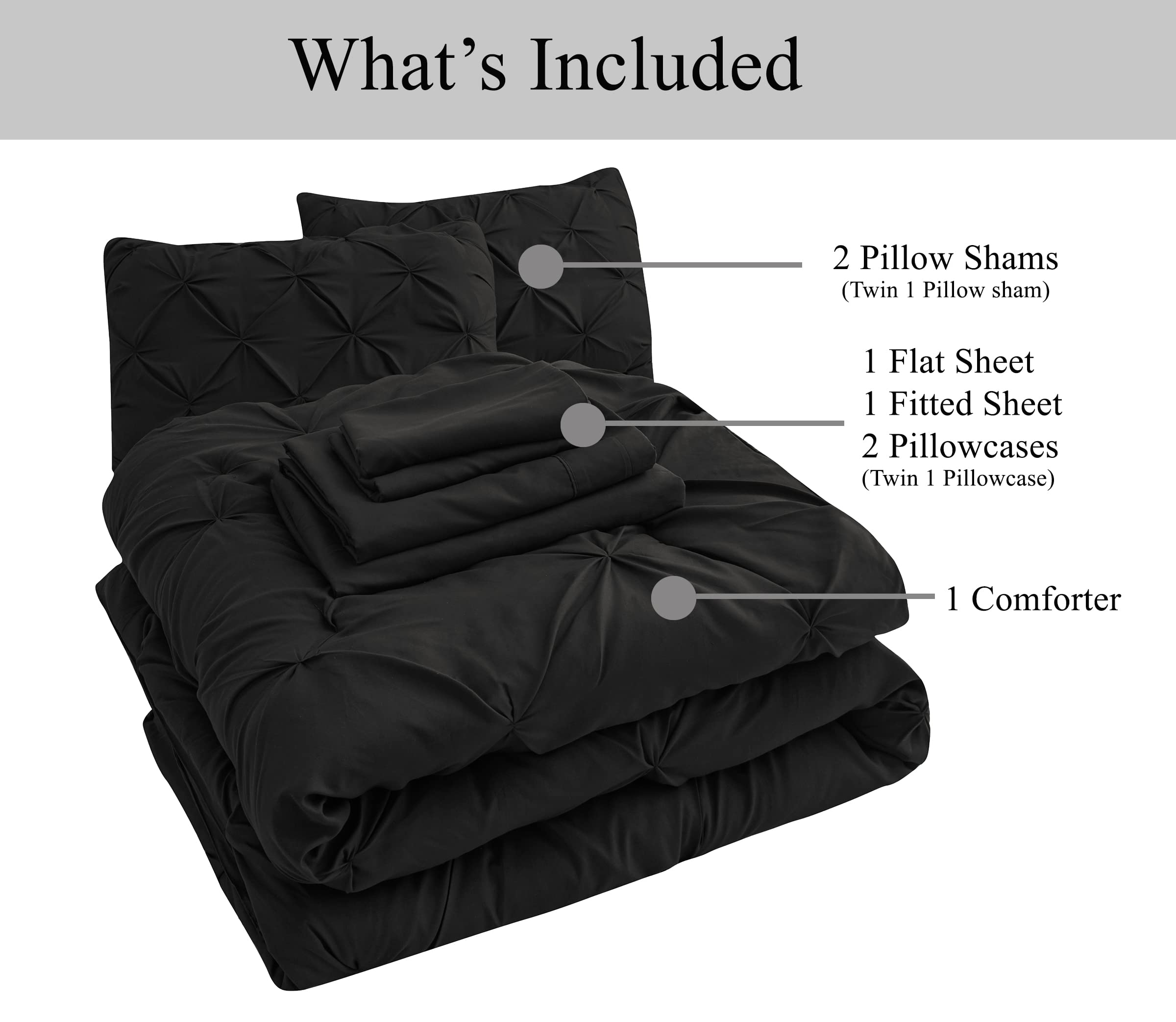 Foto 7 | Juego De Edredón Lane Linen, Tamaño Queen, 7 Piezas Con Sábanas, Color Negro - Venta Internacional.