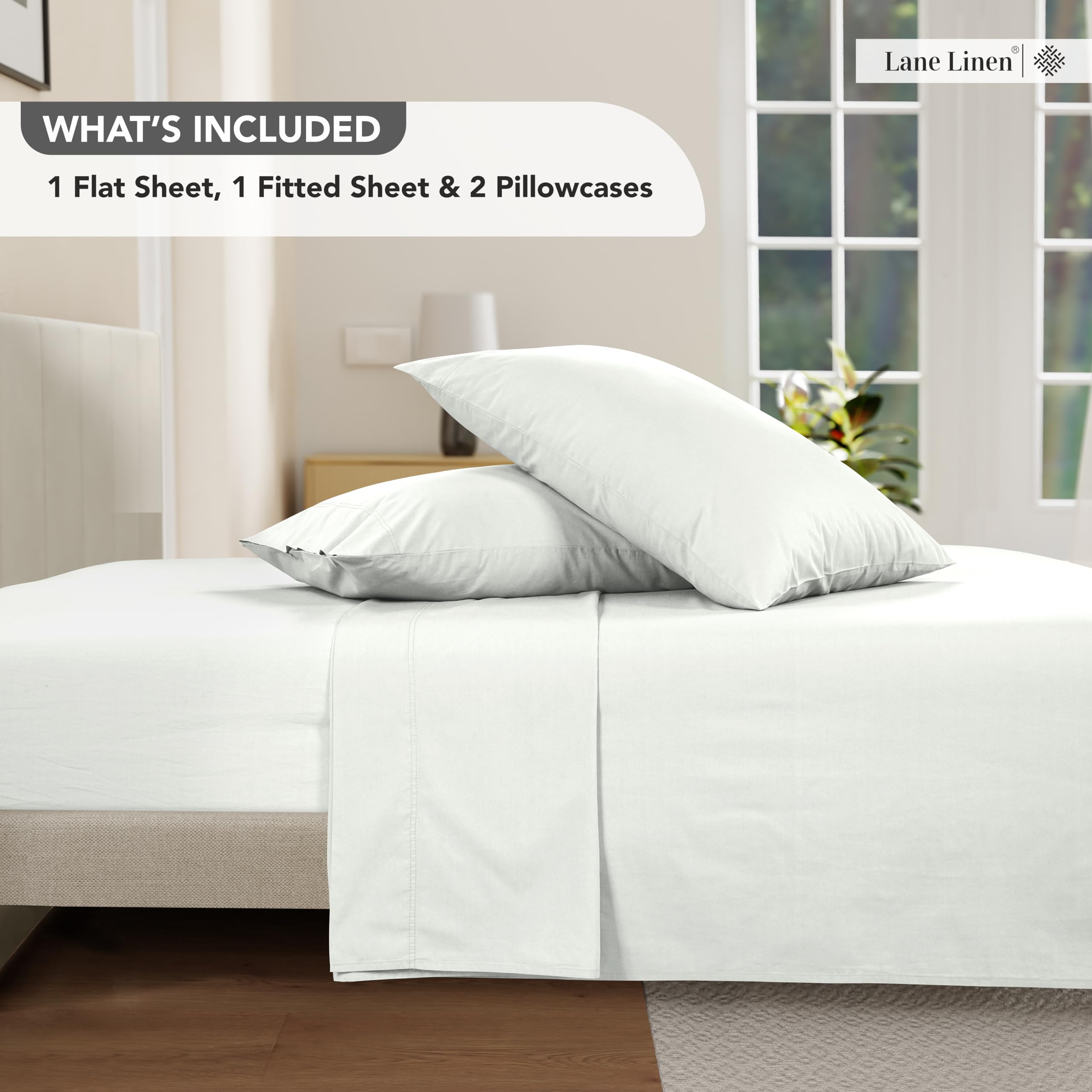 Foto 7 | Sábanas Lane Linen Tamaño King, 100% Algodón, Prelavadas, Blancas - Venta Internacional.