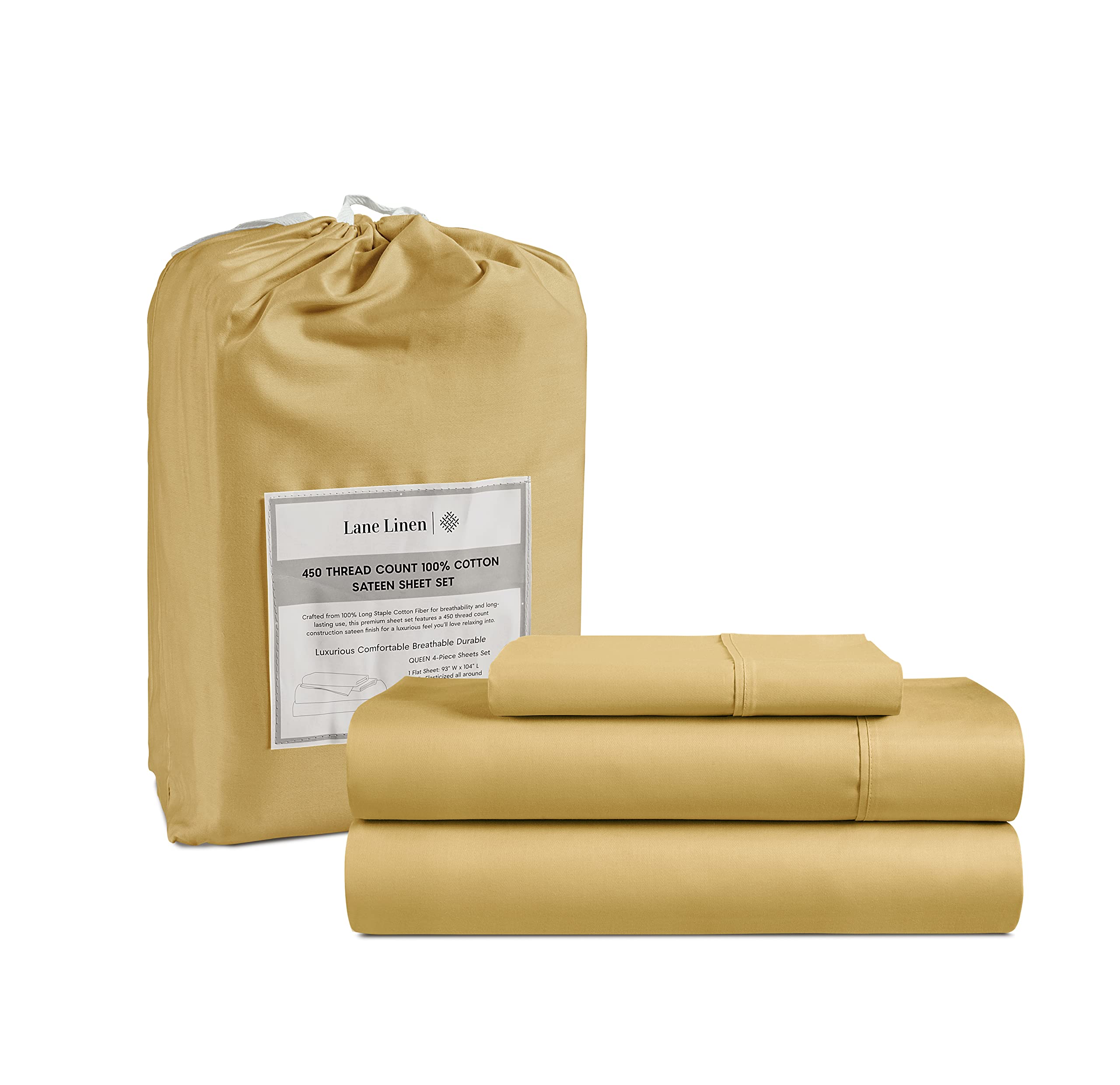 Juego De Sábanas Lane Linen, 100% Algodón, 450 Hilos, Tamaño Doble, 3 Piezas - Venta Internacional.