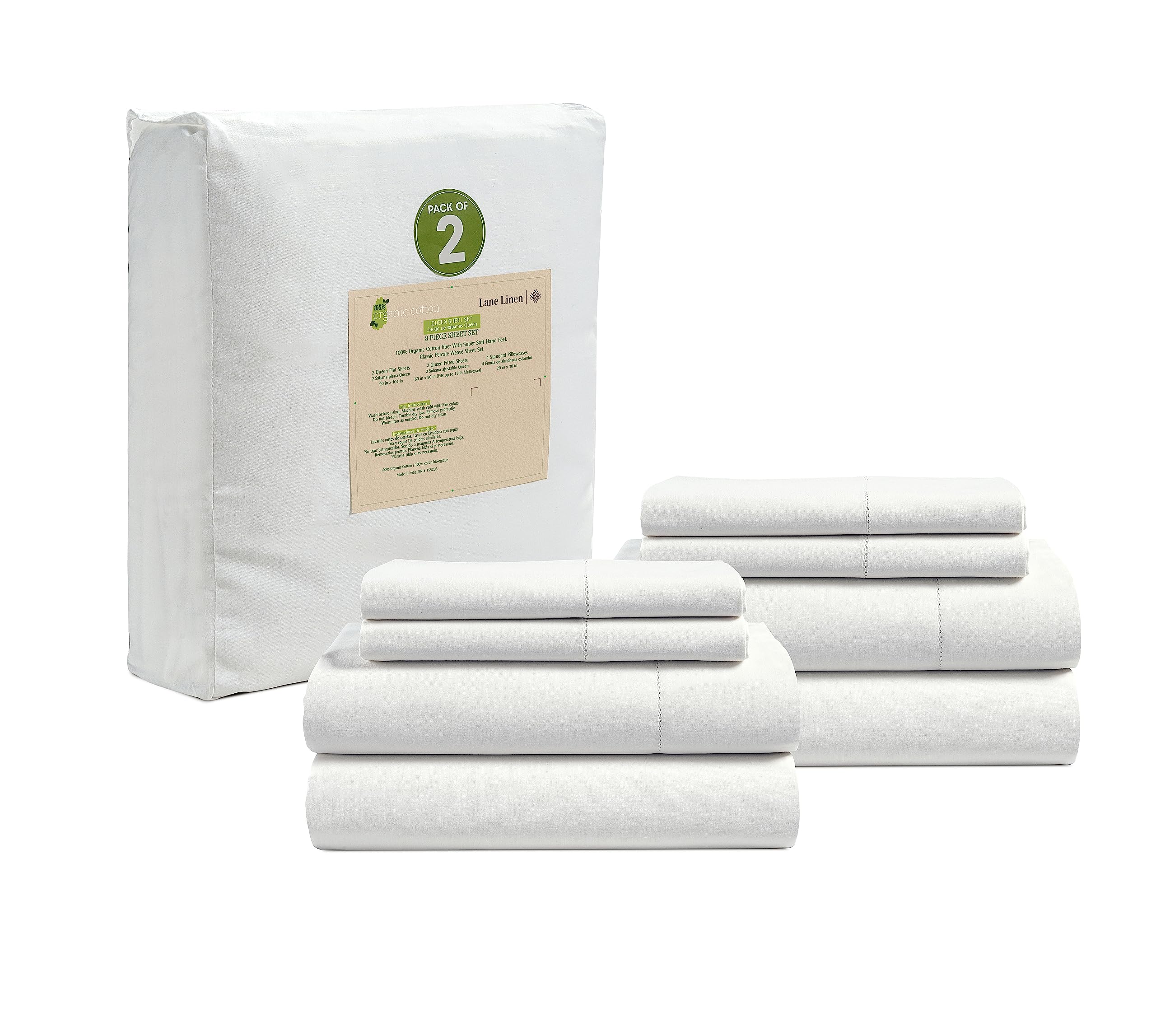 Juego De Sábanas Lane Linen, 100% Algodón Orgánico, Tamaño Queen (paquete De 2) - Venta Internacional.