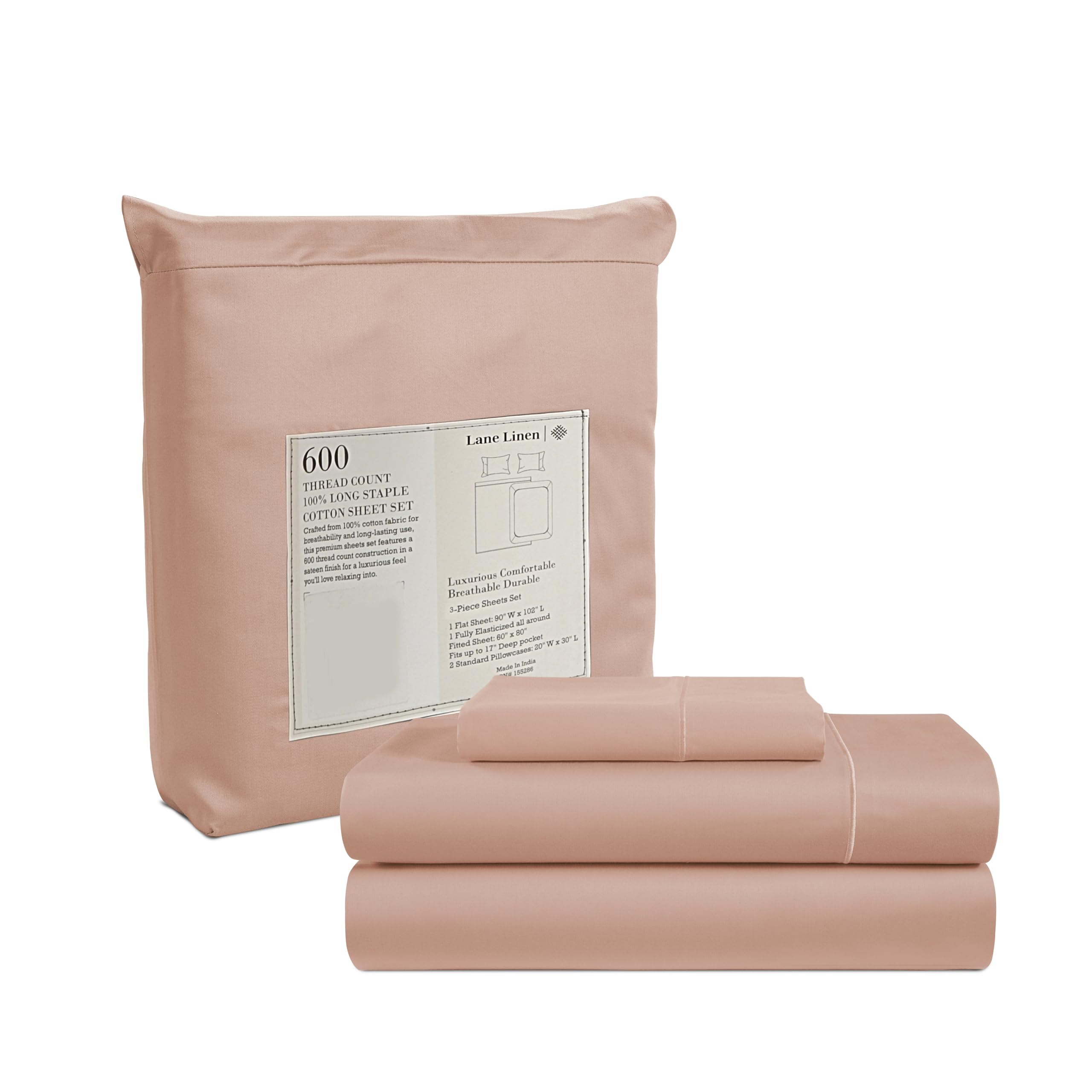 Juego De Sábanas Lane Linen Lane Linen 600 Hilos 100% Algodón Rosa Twin Xl - Venta Internacional.