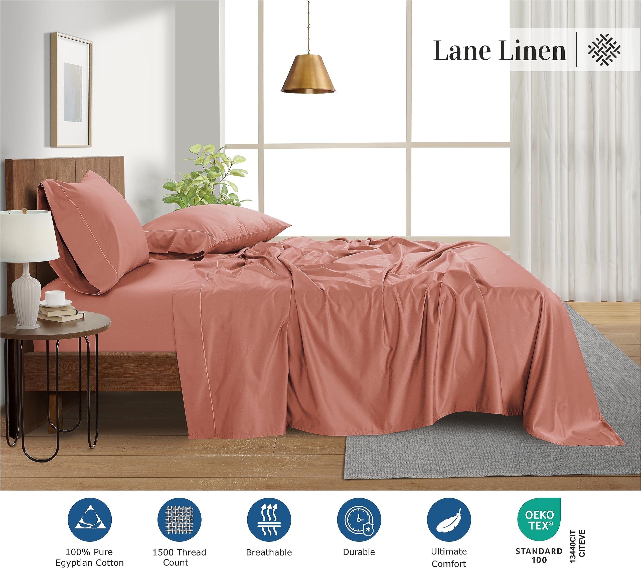 Foto 4 | Juego De Sábanas Lane Linen, 100% Algodón Egipcio, Modelo Queen, 1500 Hilos, 4 Unidades - Venta Internacional.