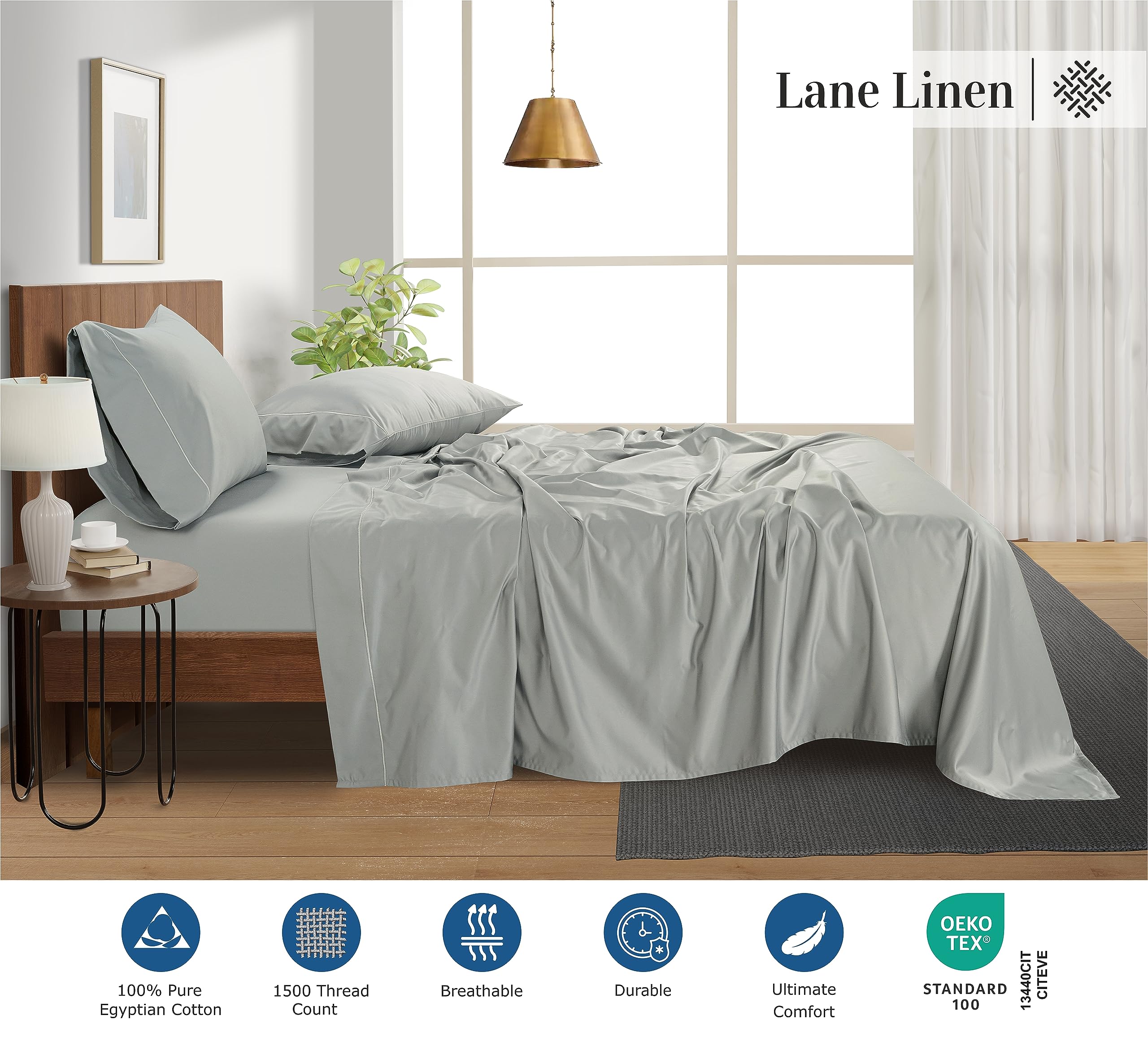 Foto 4 | Juego De Sábanas Lane Linen, 100% Algodón Egipcio, 1500 Hilos, Tamaño Completo - Venta Internacional.