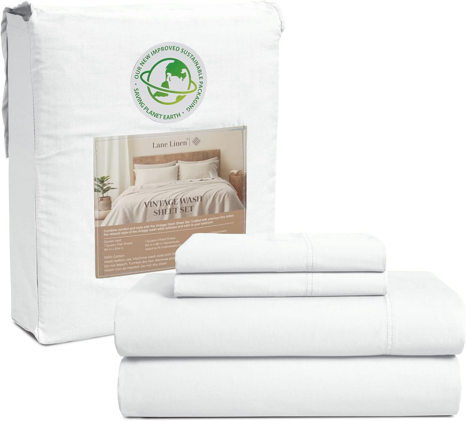 Juego De Sábanas Lane Linen, 100% Algodón, Tamaño Completo, Lavado Vintage - Venta Internacional.