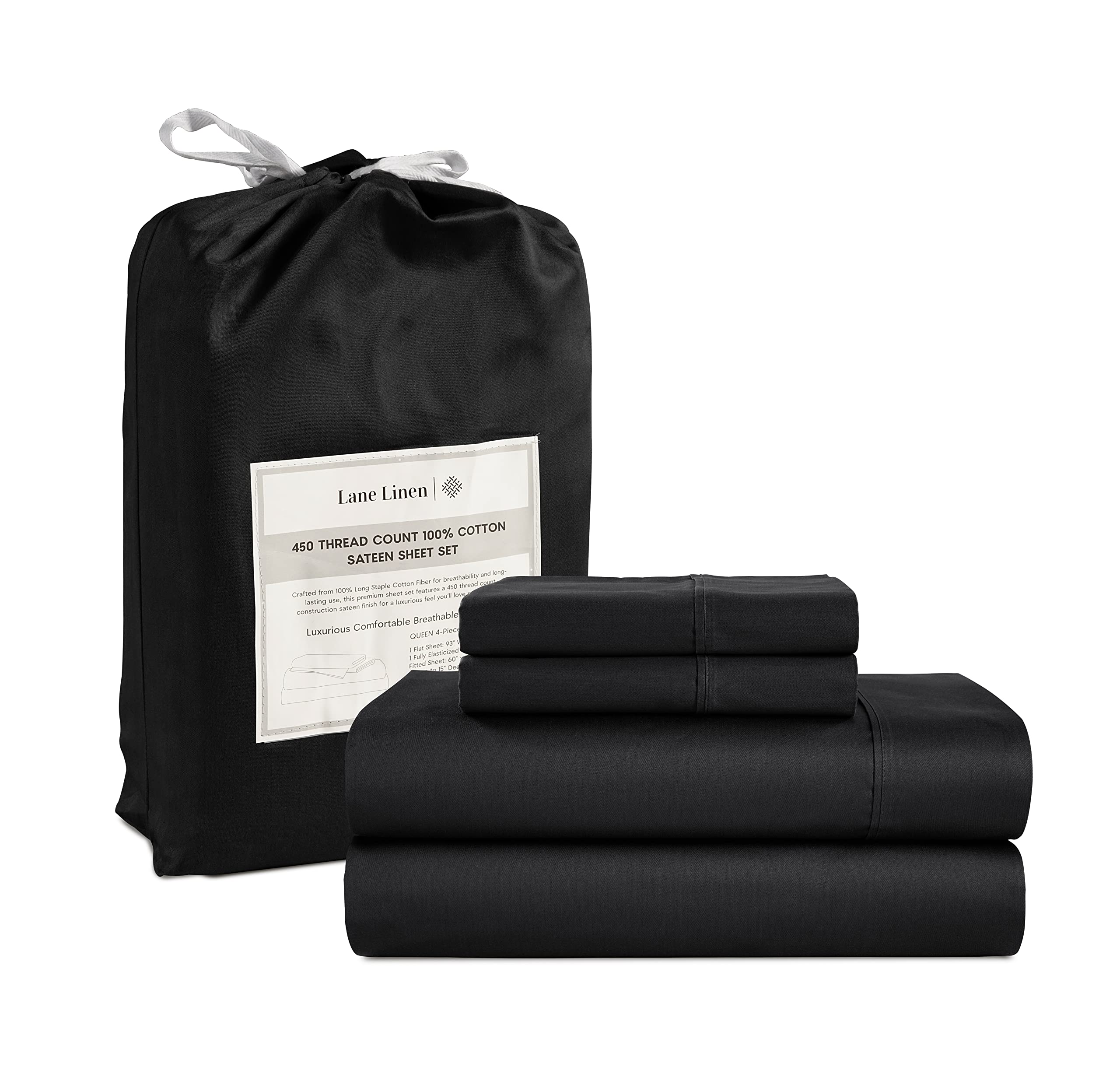 Foto 1 | Sábanas Lane Linen, Tamaño Queen, 450 Hilos, 100% Algodón, Color Negro - Venta Internacional.