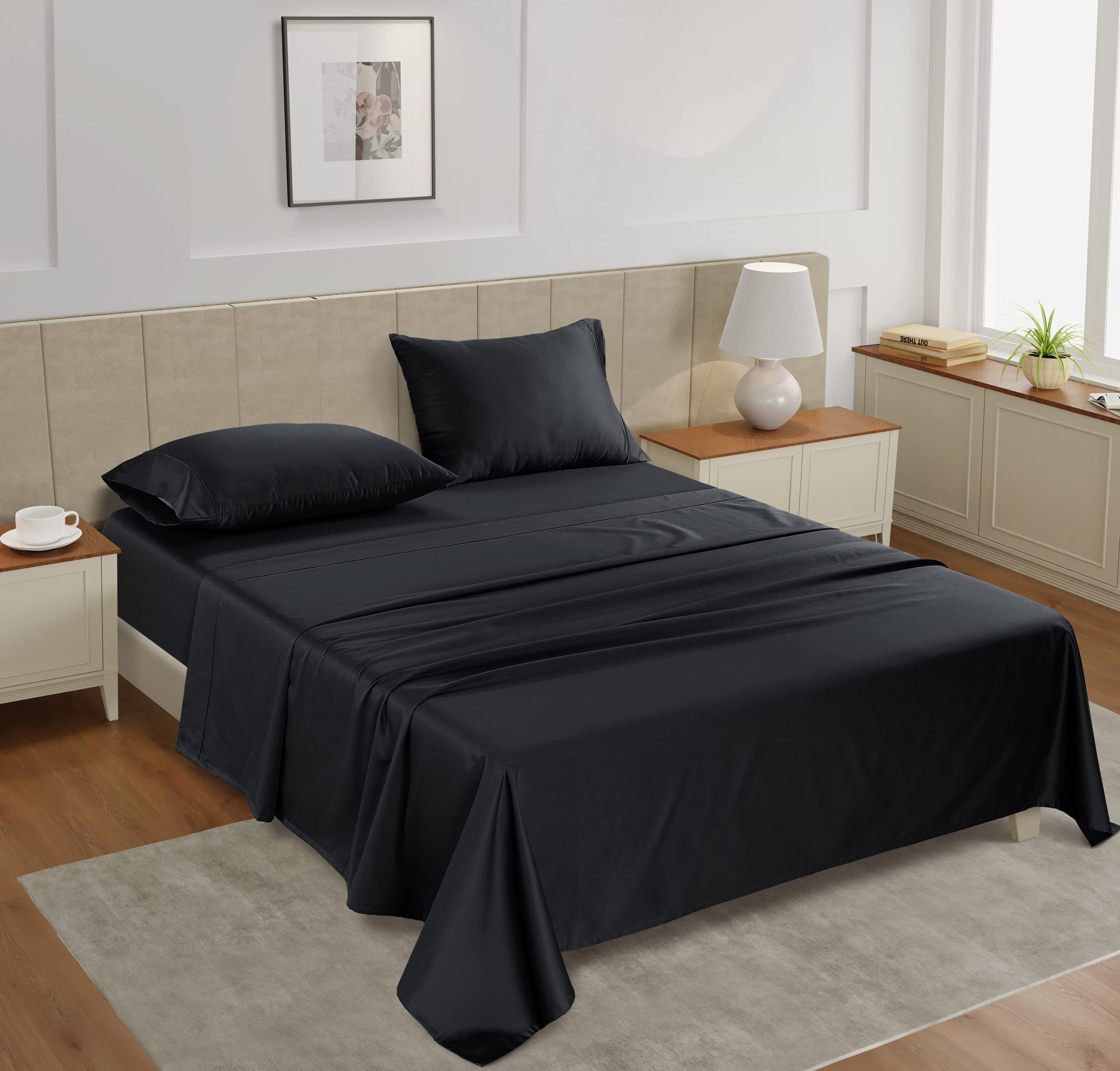 Foto 2 | Sábanas Lane Linen, Tamaño Queen, 450 Hilos, 100% Algodón, Color Negro - Venta Internacional.