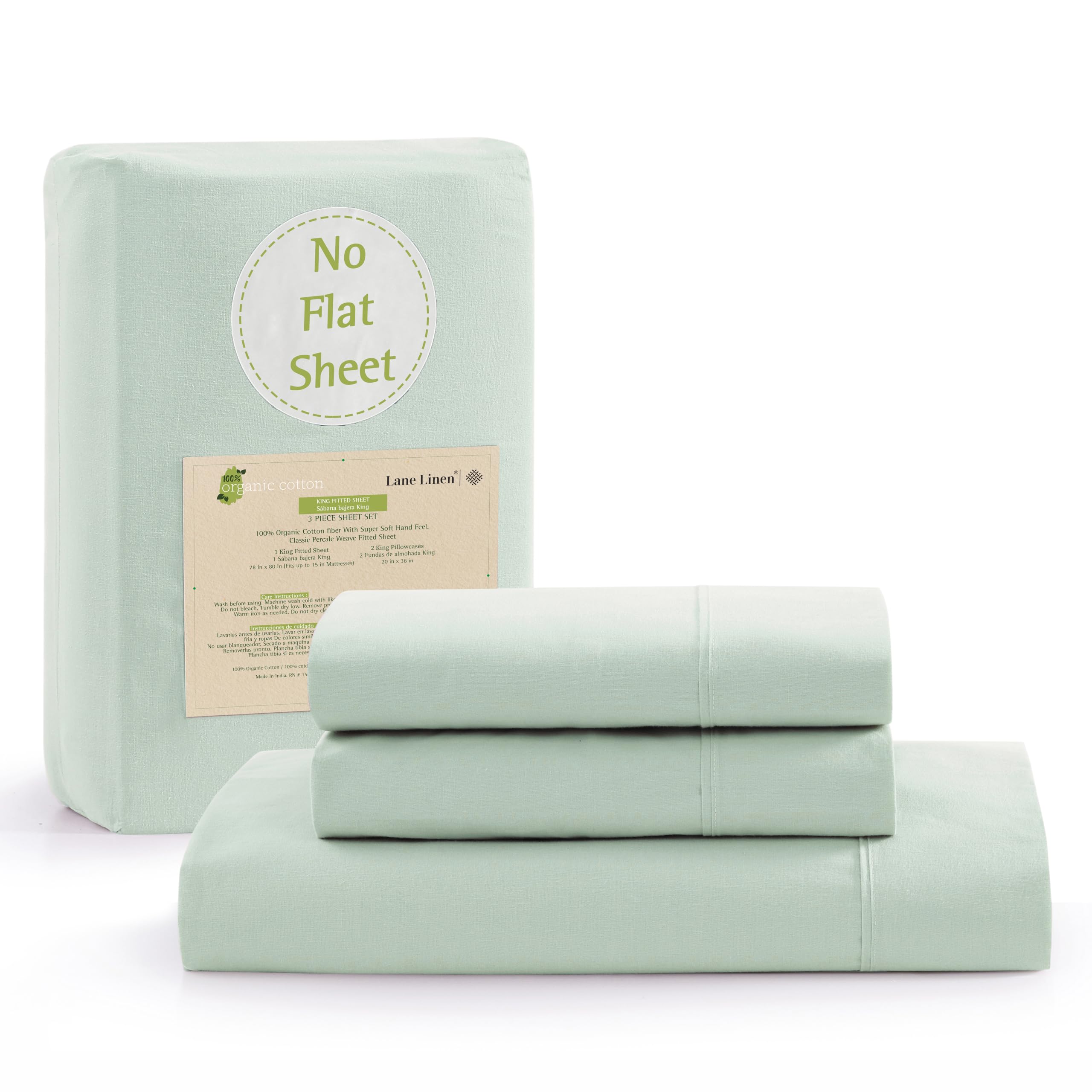 Foto 1 | Sábana Bajera Lane Linen King, 100% Algodón Orgánico, Color Azul Frío - Venta Internacional.