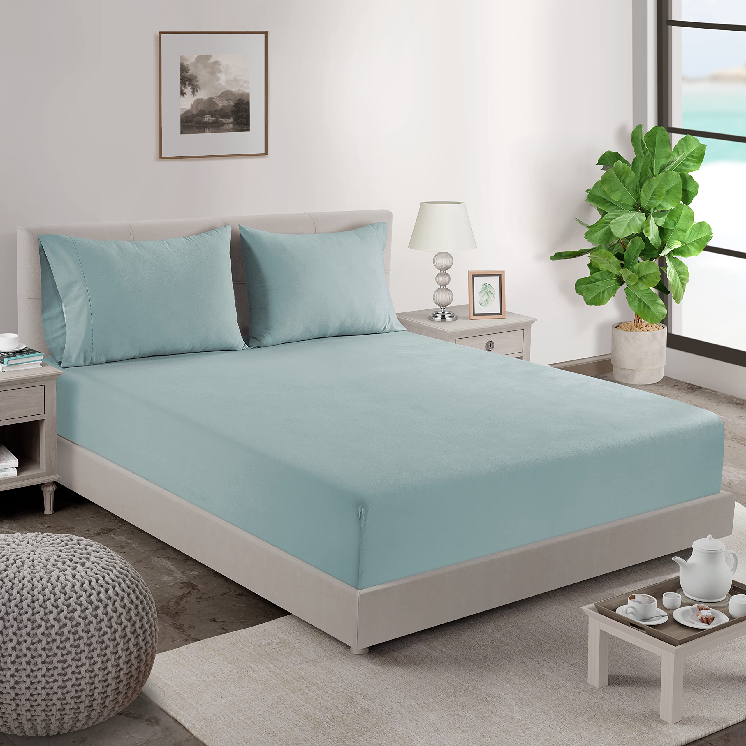 Foto 2 | Sábana Bajera Lane Linen King, 100% Algodón Orgánico, Color Azul Frío - Venta Internacional.