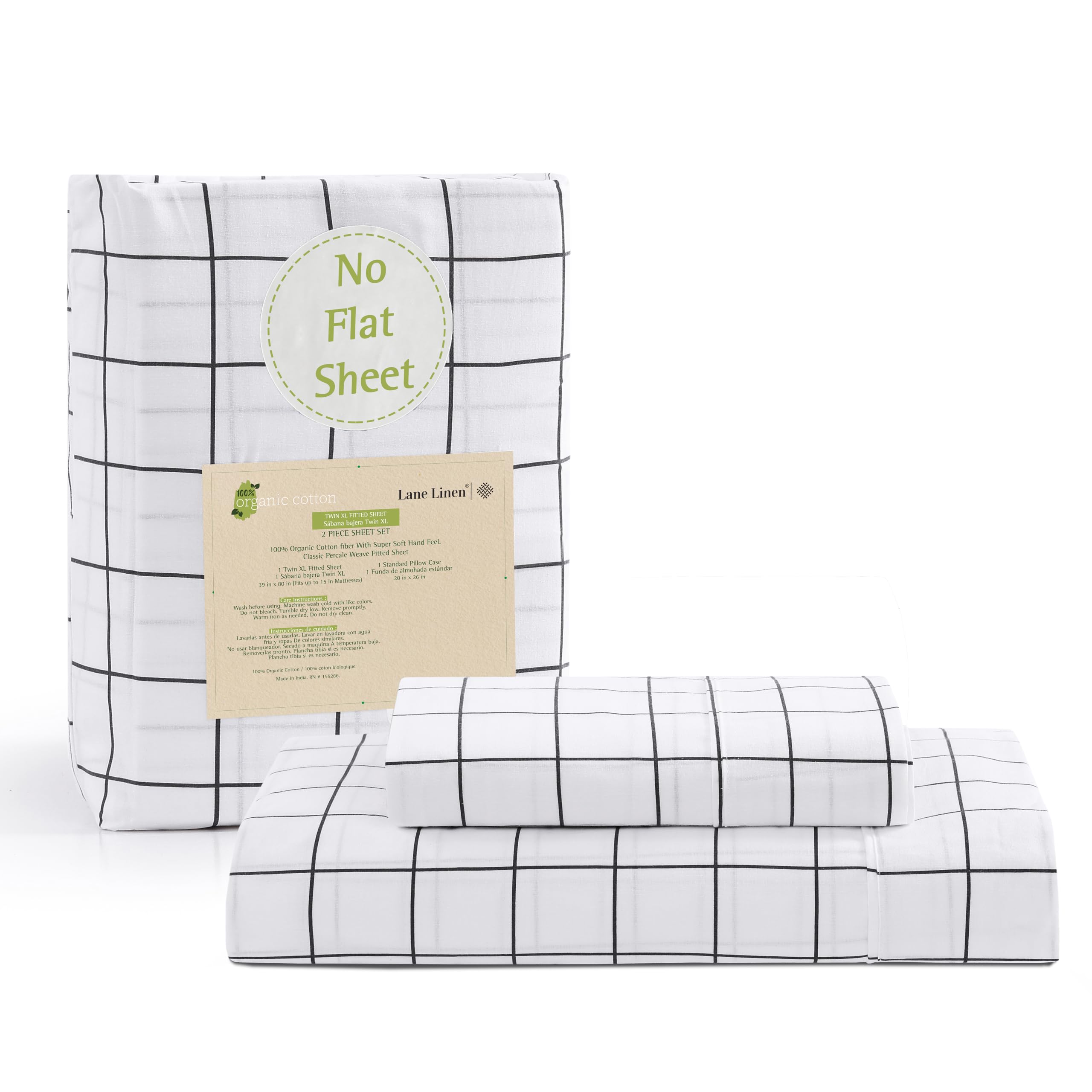 Sábana Bajera Ajustable Lane Linen Twin Xl, 100% Algodón Orgánico - Venta Internacional.