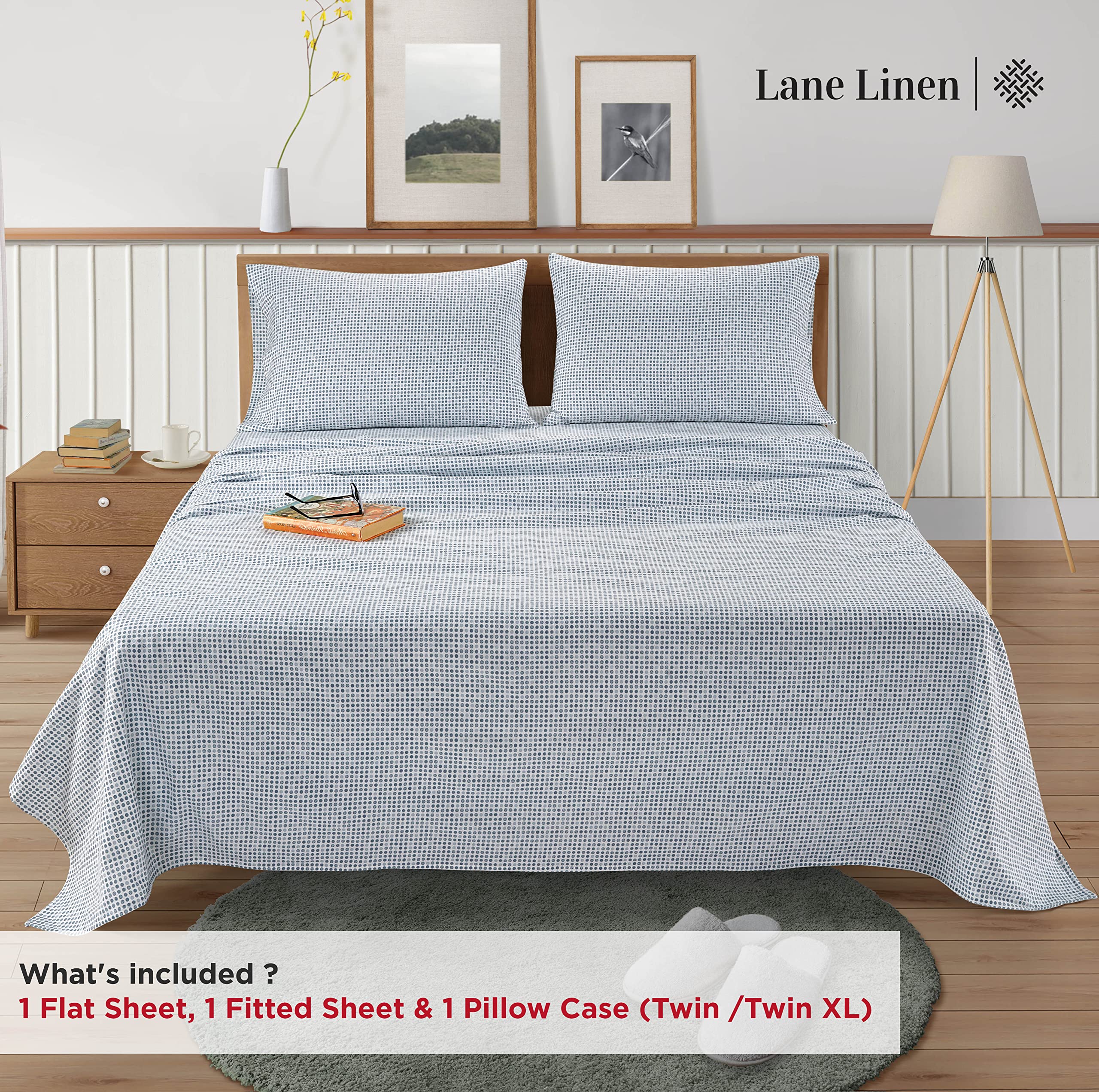 Foto 6 | Juego De Sábanas De Franela Lane Linen, 100% Algodón, Tamaño King, Lunares - Venta Internacional.