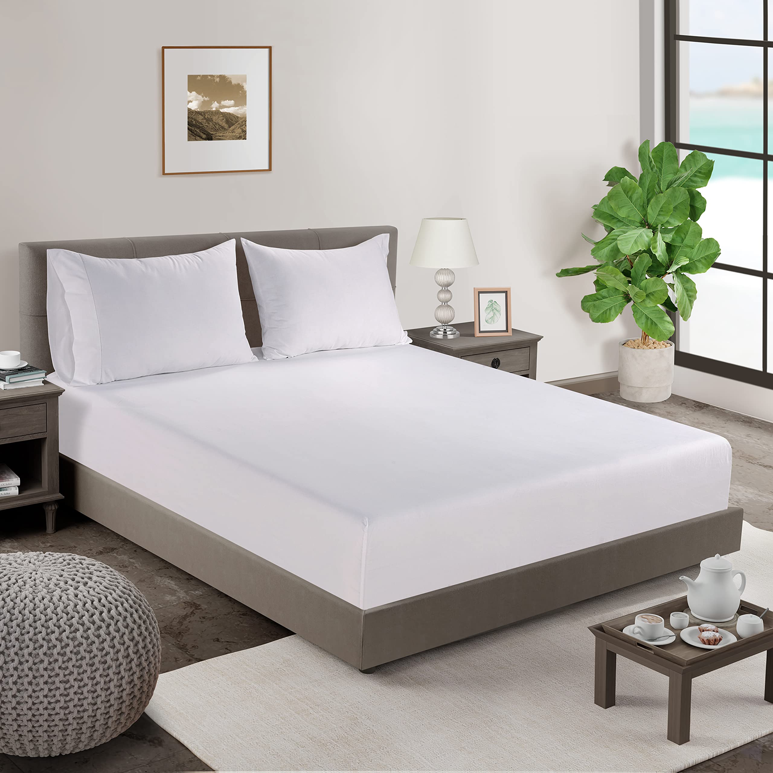 Foto 2 | Sábana Bajera Lane Linen Tamaño King, 100% Algodón Orgánico, Color Blanco - Venta Internacional.