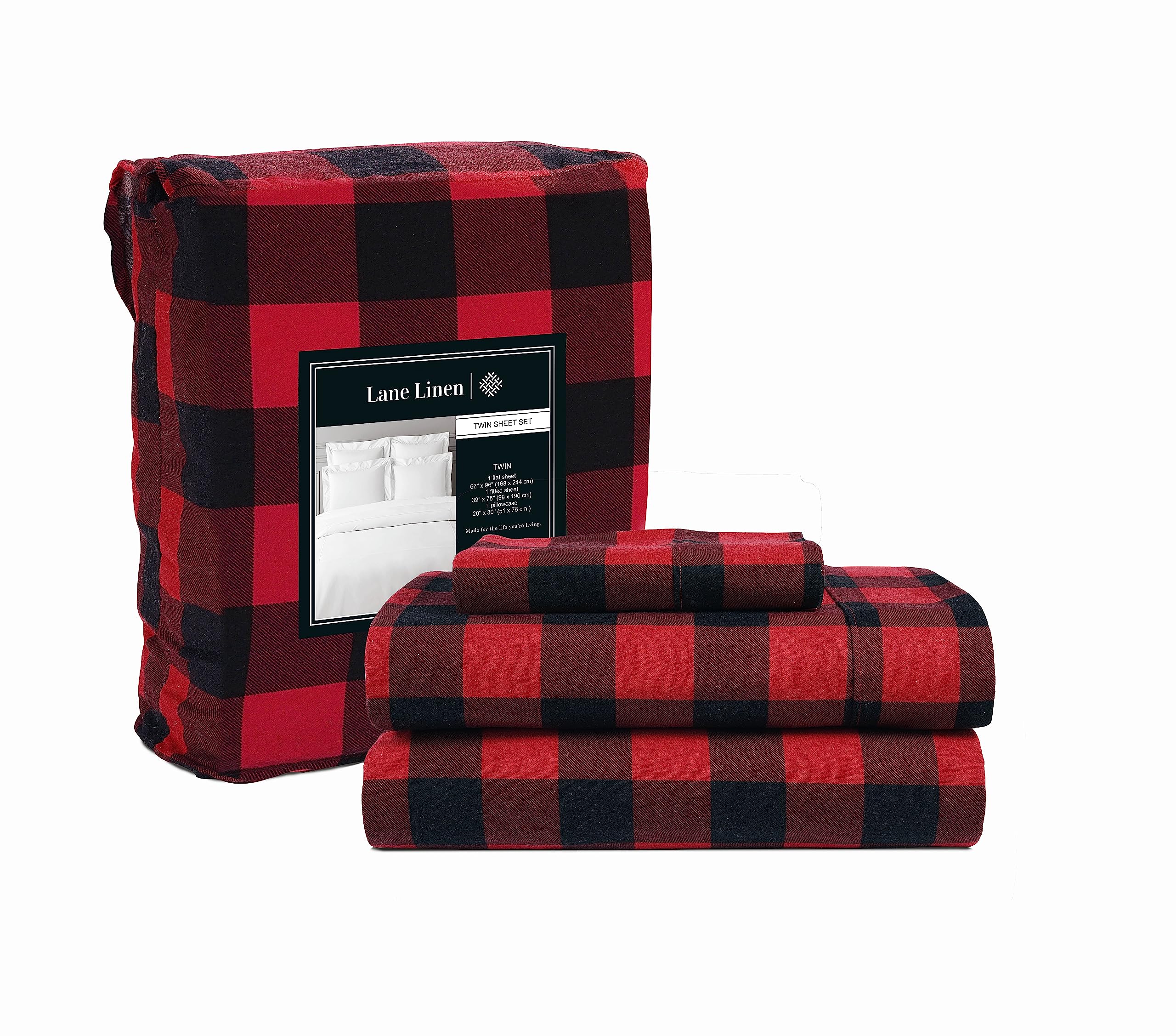 Foto 1 | Juego De Sábanas Lane Linen De Franela 100% Algodón, Talla Doble, Color Rojo - Venta Internacional.