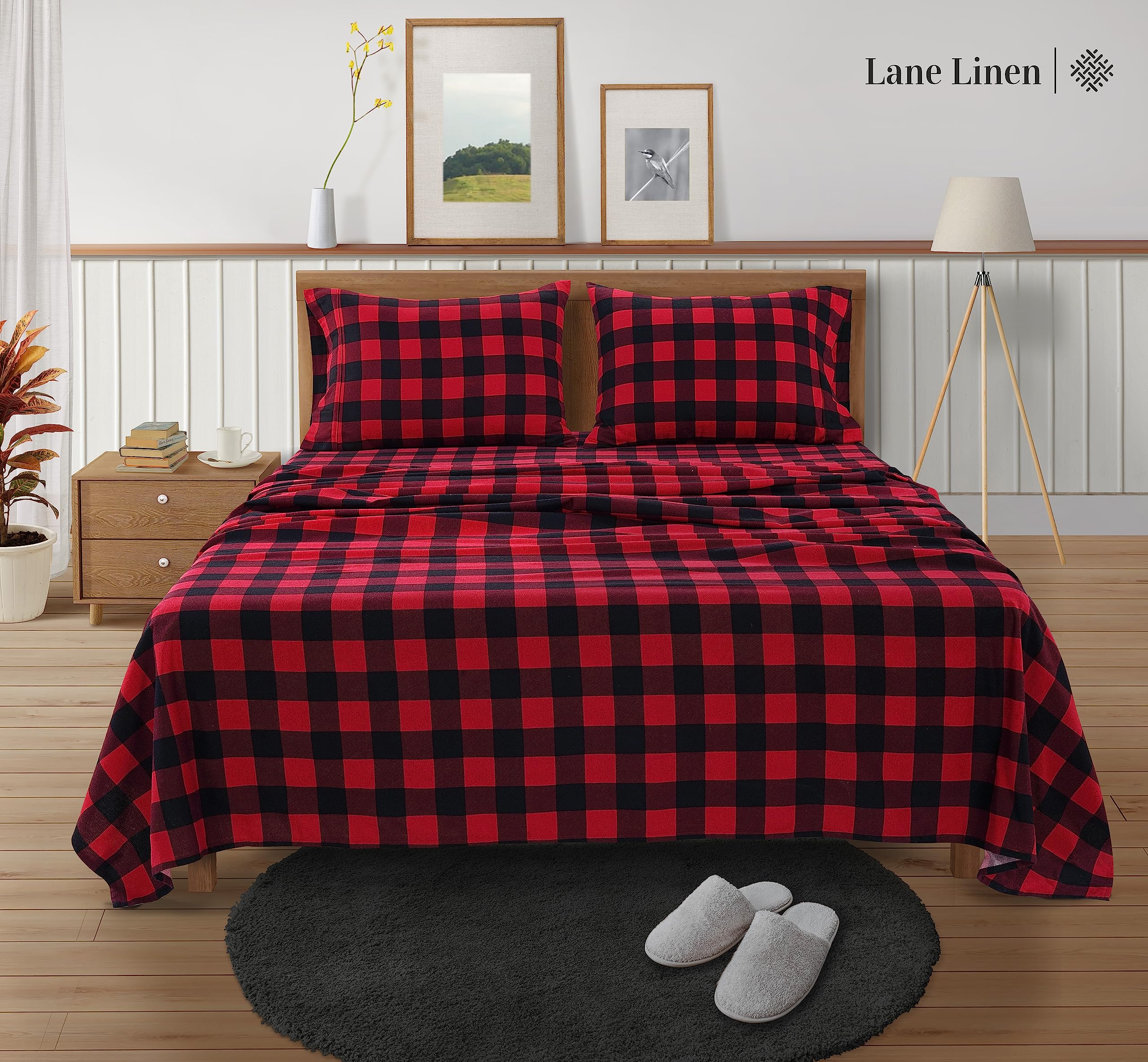 Foto 3 pulgar | Juego De Sábanas Lane Linen De Franela 100% Algodón, Talla Doble, Color Rojo - Venta Internacional.
