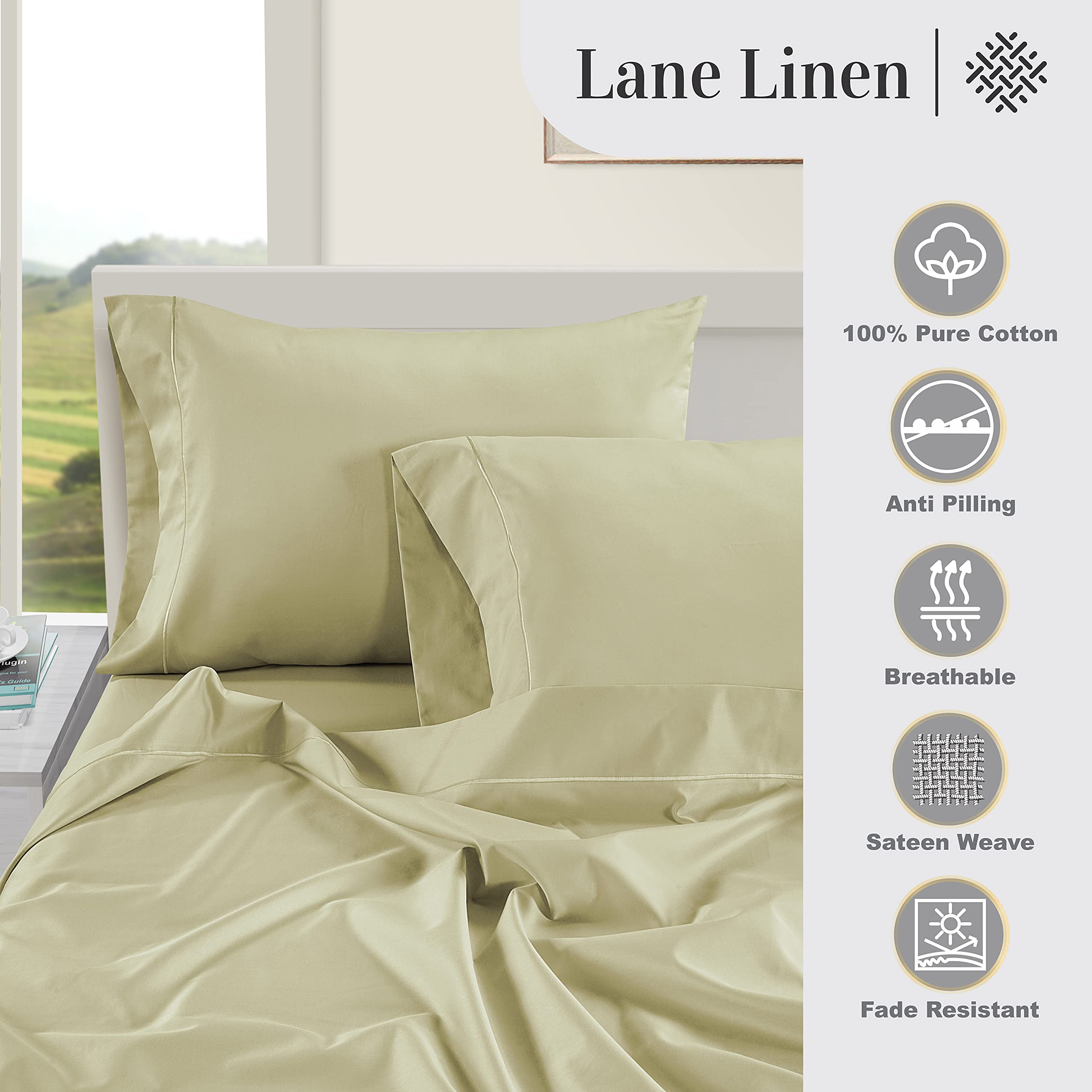 Foto 5 | Sábanas Lane Linen, 100% Algodón Egipcio, 1000 Hilos, Doble Espuma Marina - Venta Internacional.