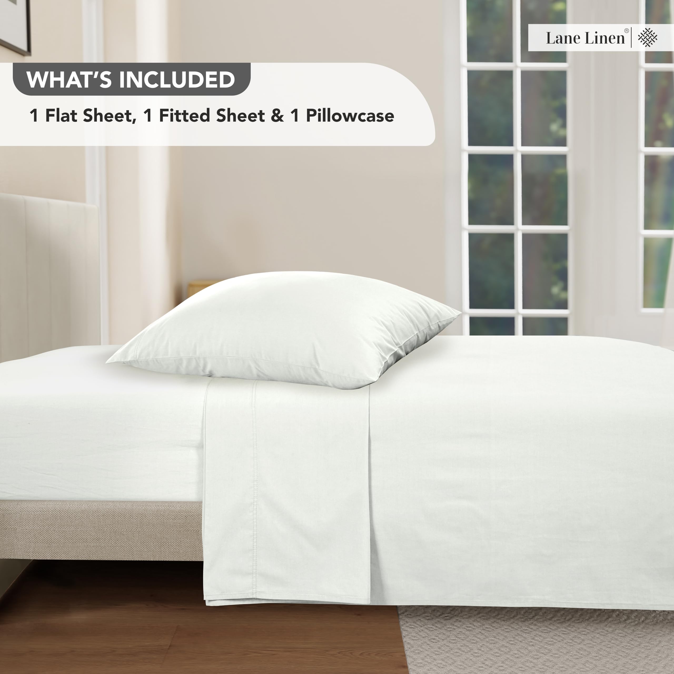 Foto 7 | Juego De Sábanas Lane Linen Lane Linen 100% Algodón Twin White - Venta Internacional.