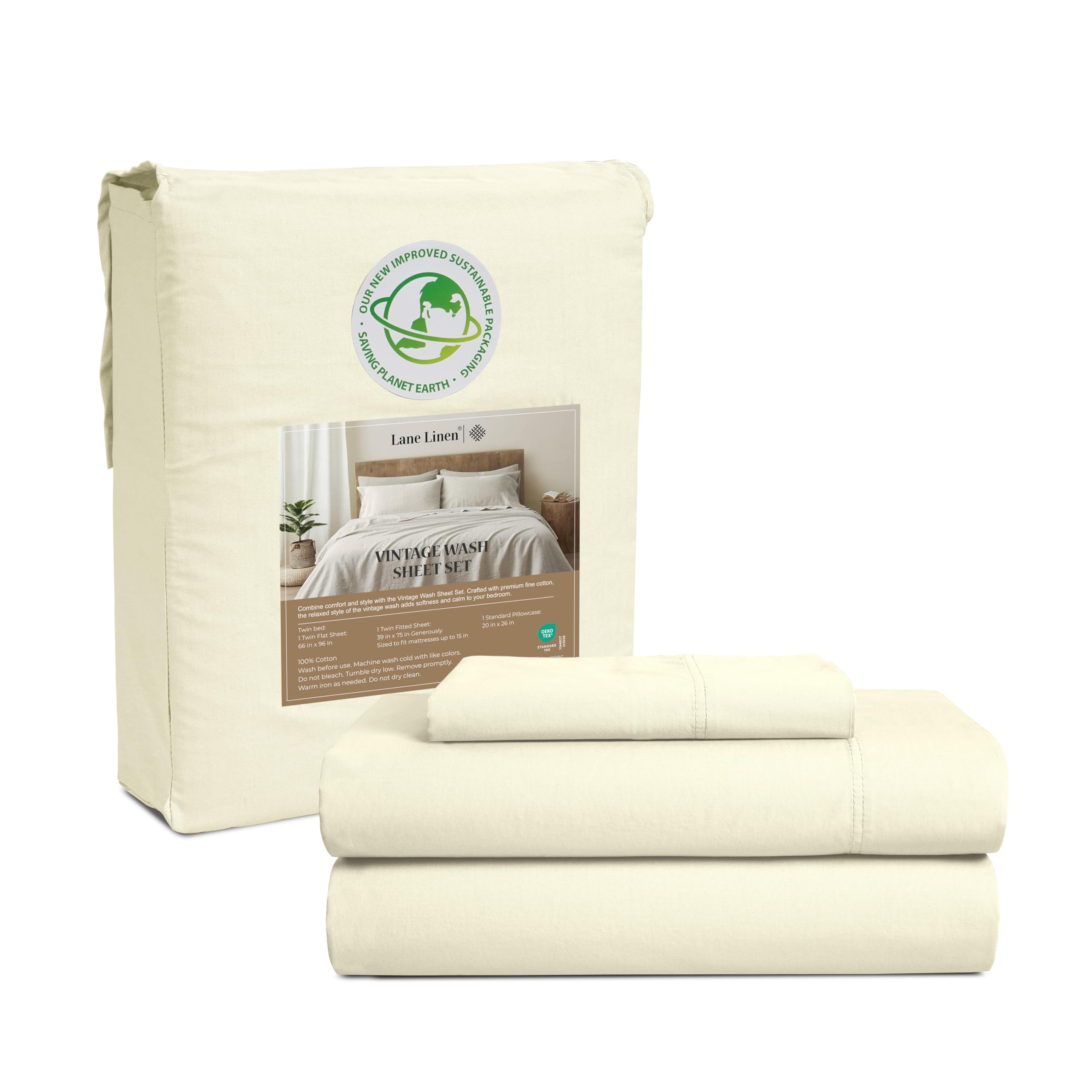 Juego De Sábanas Lane Linen Lane Linen 100% Algodón Twin Ivory - Venta Internacional.