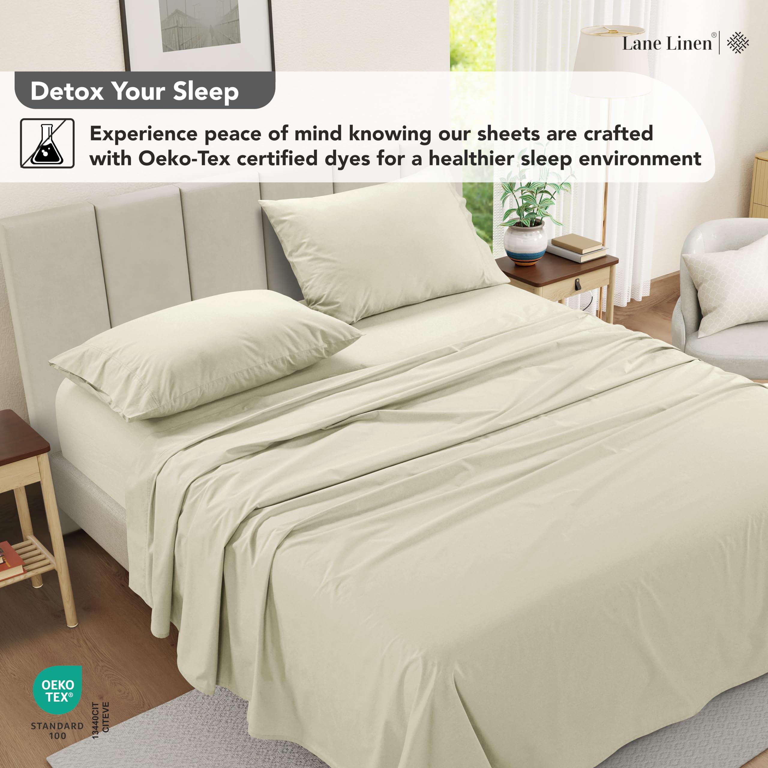 Foto 4 | Juego De Sábanas Lane Linen Lane Linen 100% Algodón Twin Ivory - Venta Internacional.