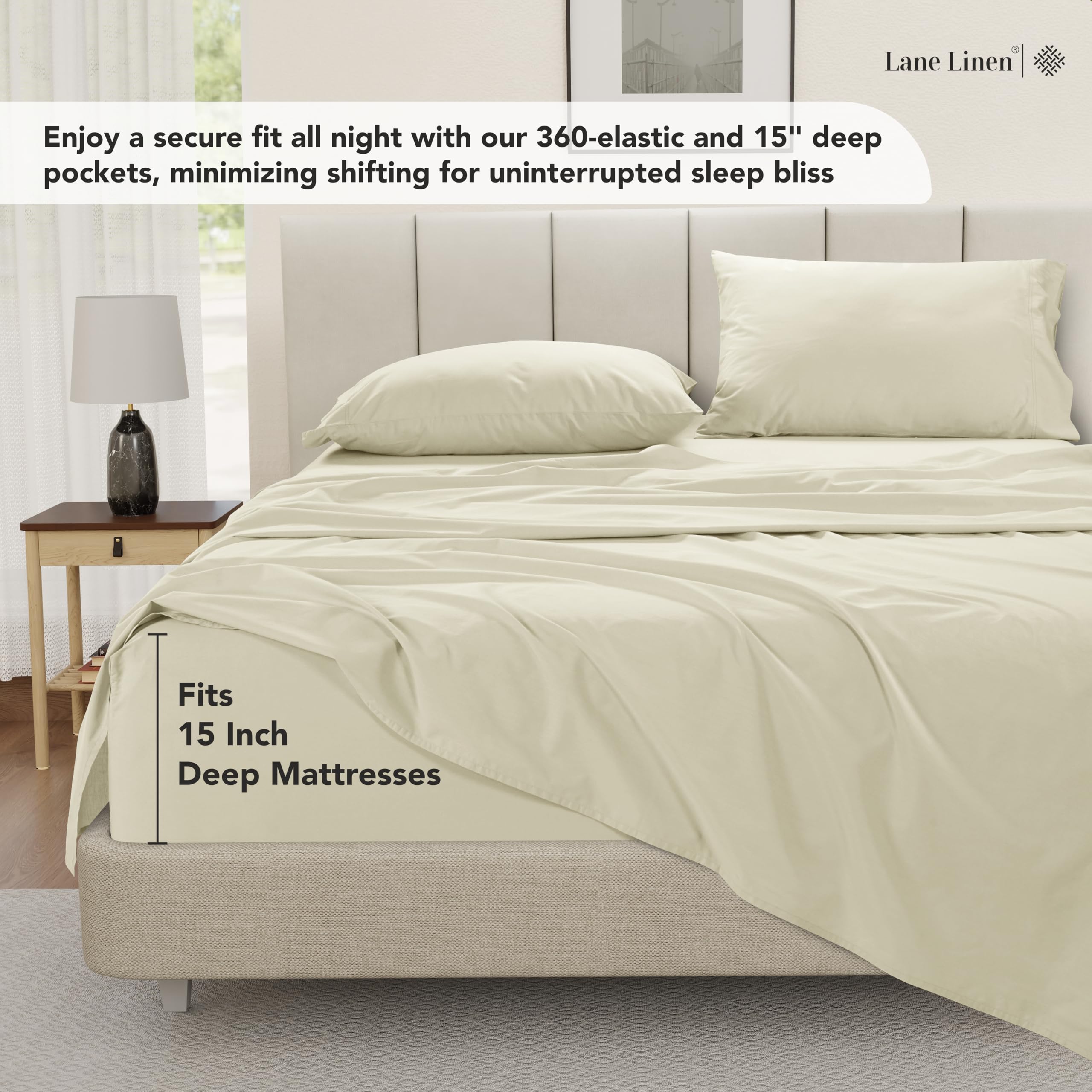 Foto 5 | Juego De Sábanas Lane Linen Lane Linen 100% Algodón Twin Ivory - Venta Internacional.