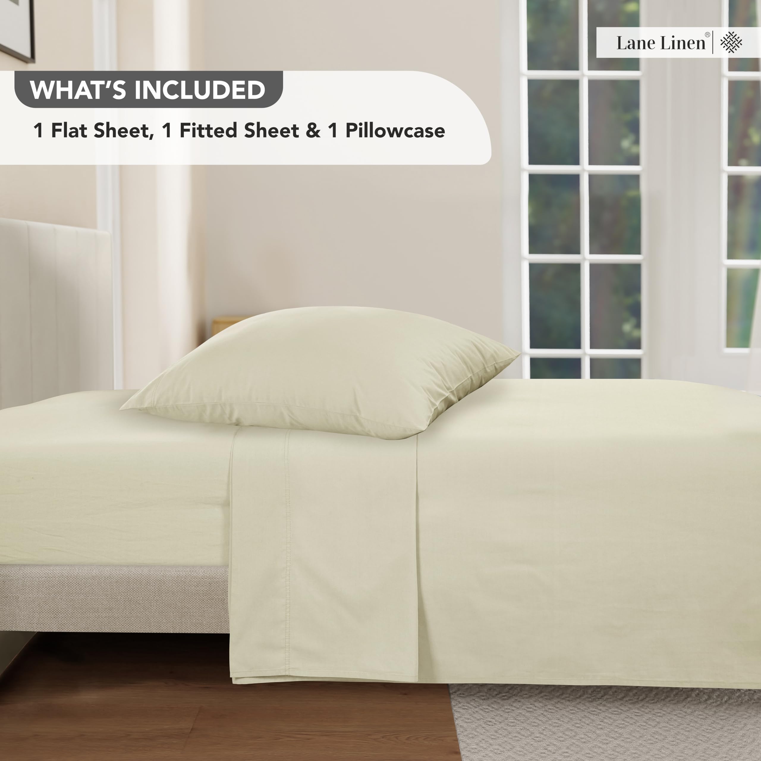 Foto 7 | Juego De Sábanas Lane Linen Lane Linen 100% Algodón Twin Ivory - Venta Internacional.