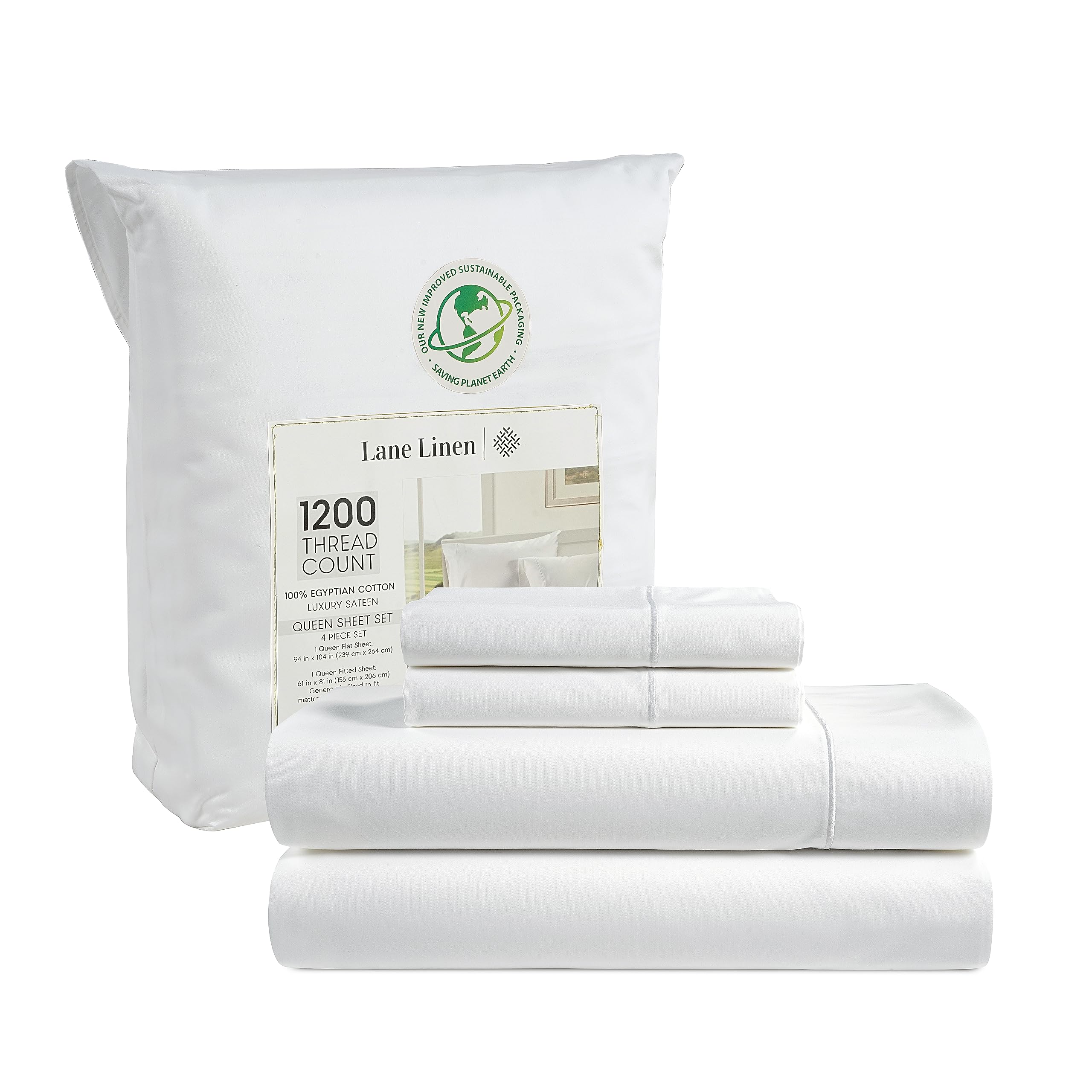 Juego De Sábanas Lane Linen, 100% Algodón Egipcio, 1200 Hilos, Tamaño Completo - Venta Internacional.