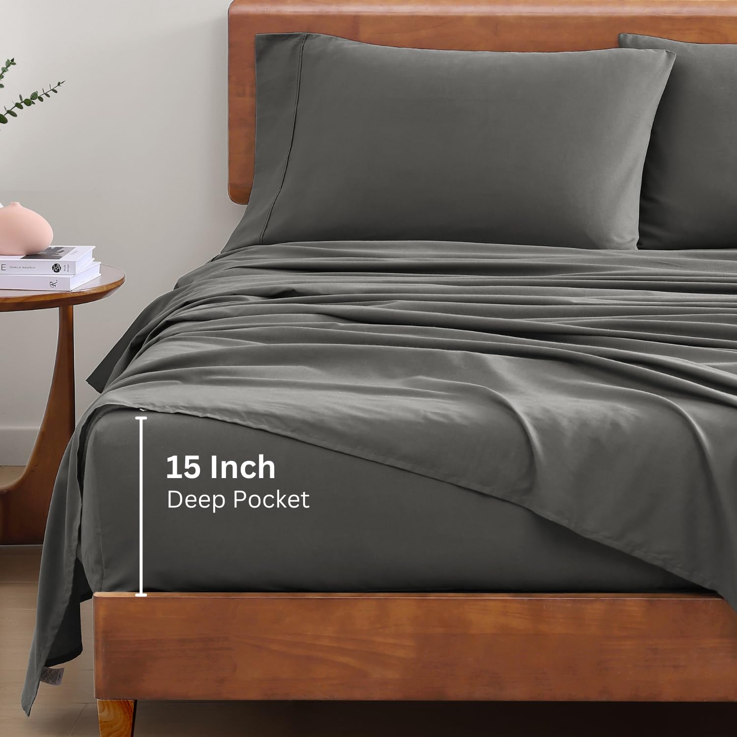 Foto 5 | Juego De Sábanas Lane Linen, 100% Algodón Orgánico, Tamaño Doble, Color Carbón - Venta Internacional.