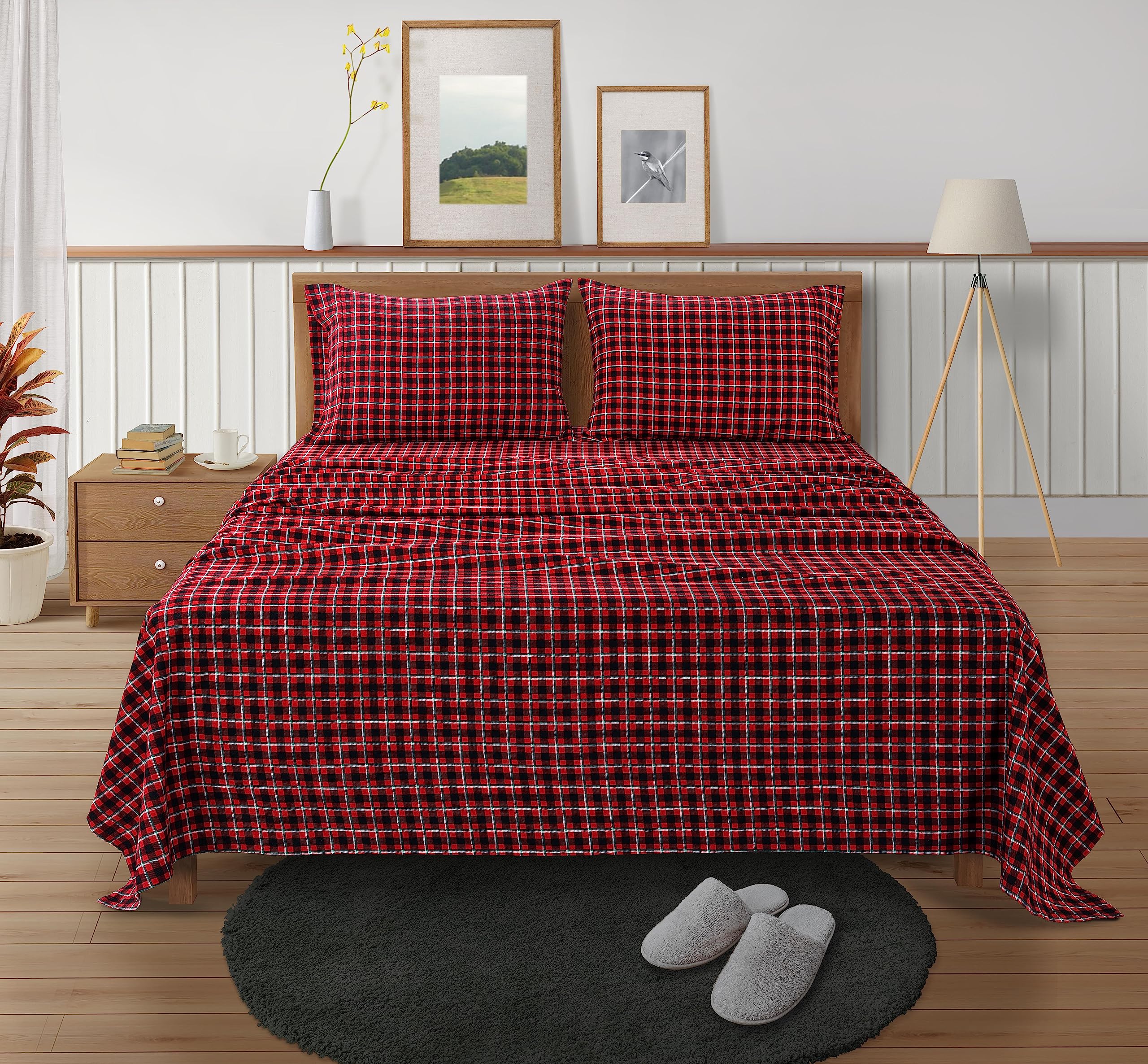 Foto 2 | Juego De Sábanas De Franela Lane Linen, 100% Algodón, Tamaño Queen, Rojo - Venta Internacional.