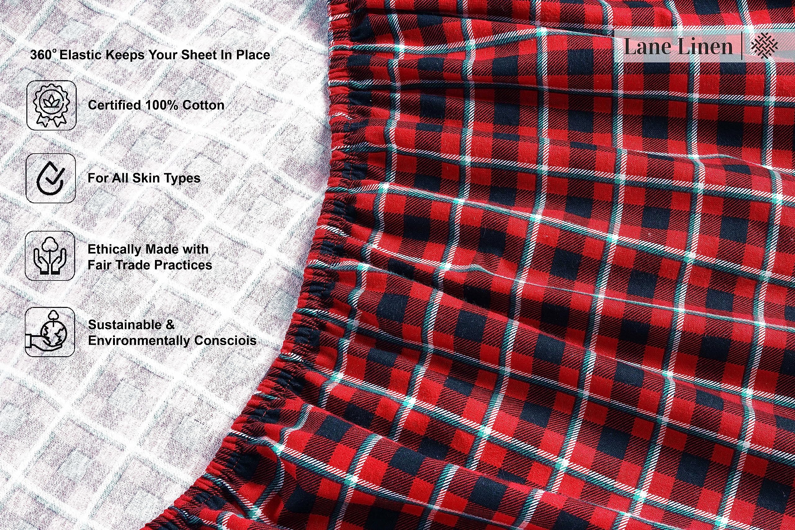 Foto 4 | Juego De Sábanas De Franela Lane Linen, 100% Algodón, Tamaño Queen, Rojo - Venta Internacional.