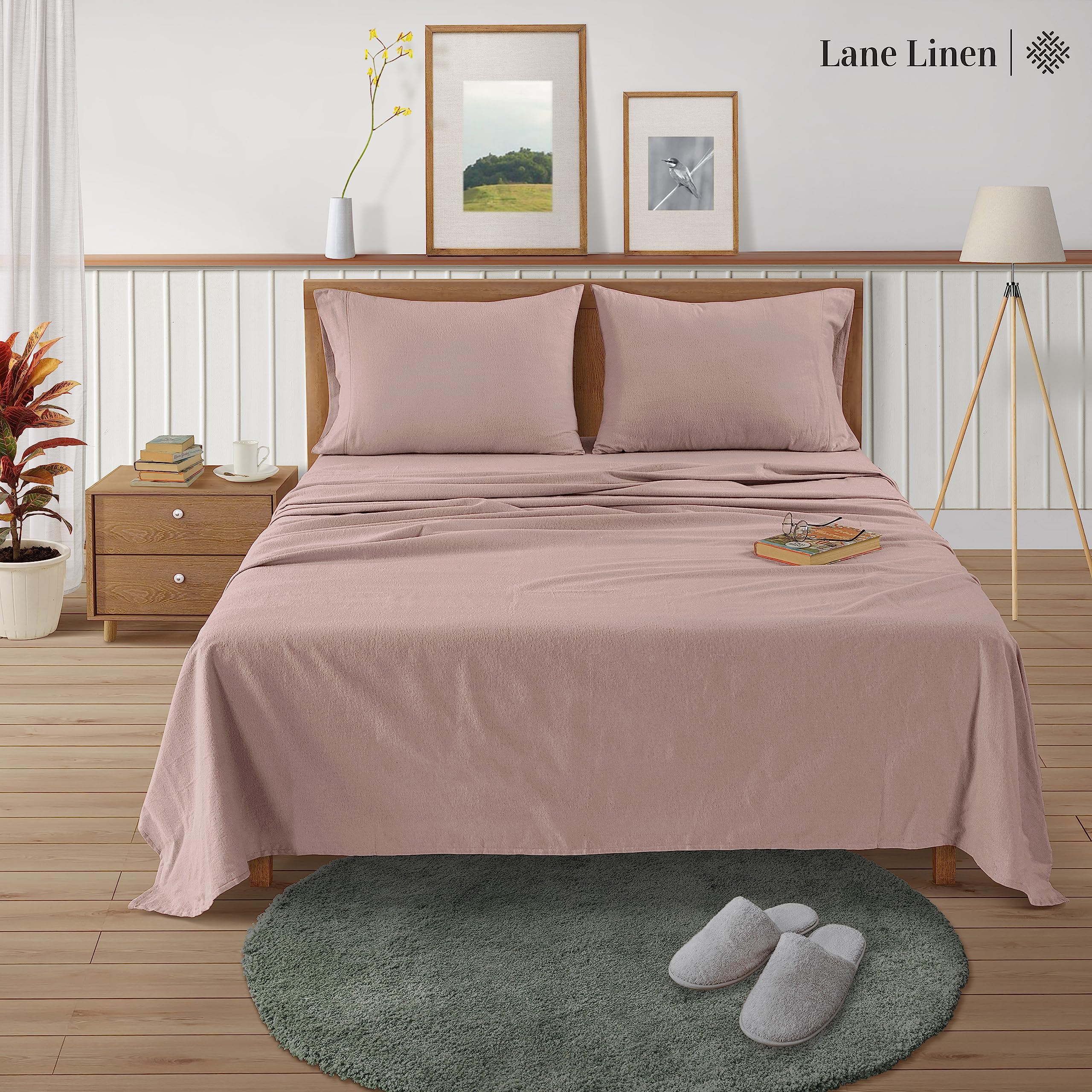 Foto 3 pulgar | Juego De Sábanas De Franela Lane Linen, 100% Algodón, Tamaño Queen Size, Color Sepia Rosa - Venta Internacional.