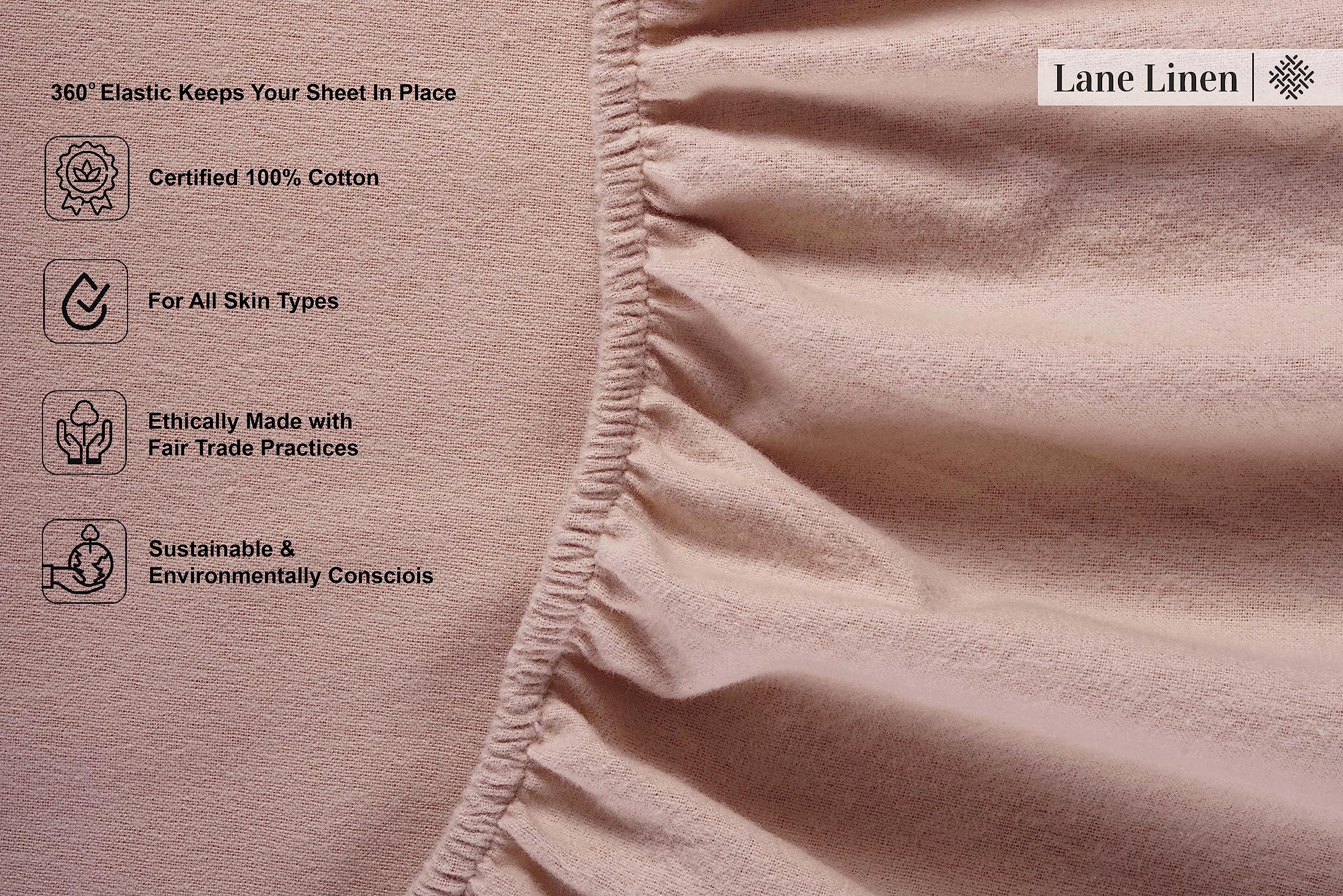 Foto 5 | Juego De Sábanas De Franela Lane Linen, 100% Algodón, Tamaño Queen Size, Color Sepia Rosa - Venta Internacional.