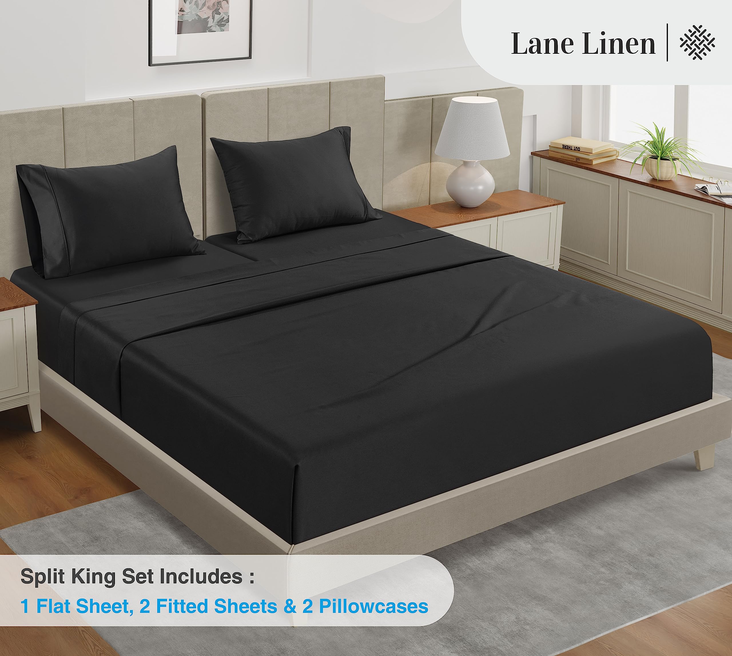 Foto 4 pulgar | Juego De Sábanas Lane Linen Lane Linen Split King 450tc 100% Algodón - Venta Internacional.