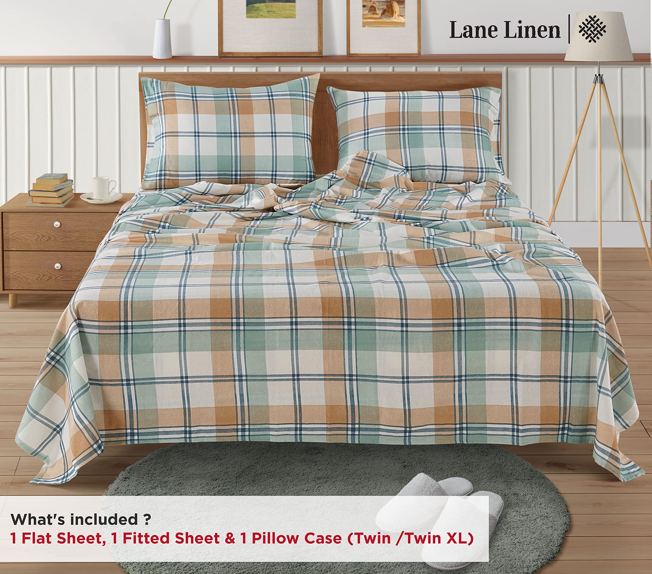 Foto 4 | Juego De Sábanas De Franela Lane Linen, 100% Algodón, Talla Twin Xl, A Cuadros Blancos - Venta Internacional.