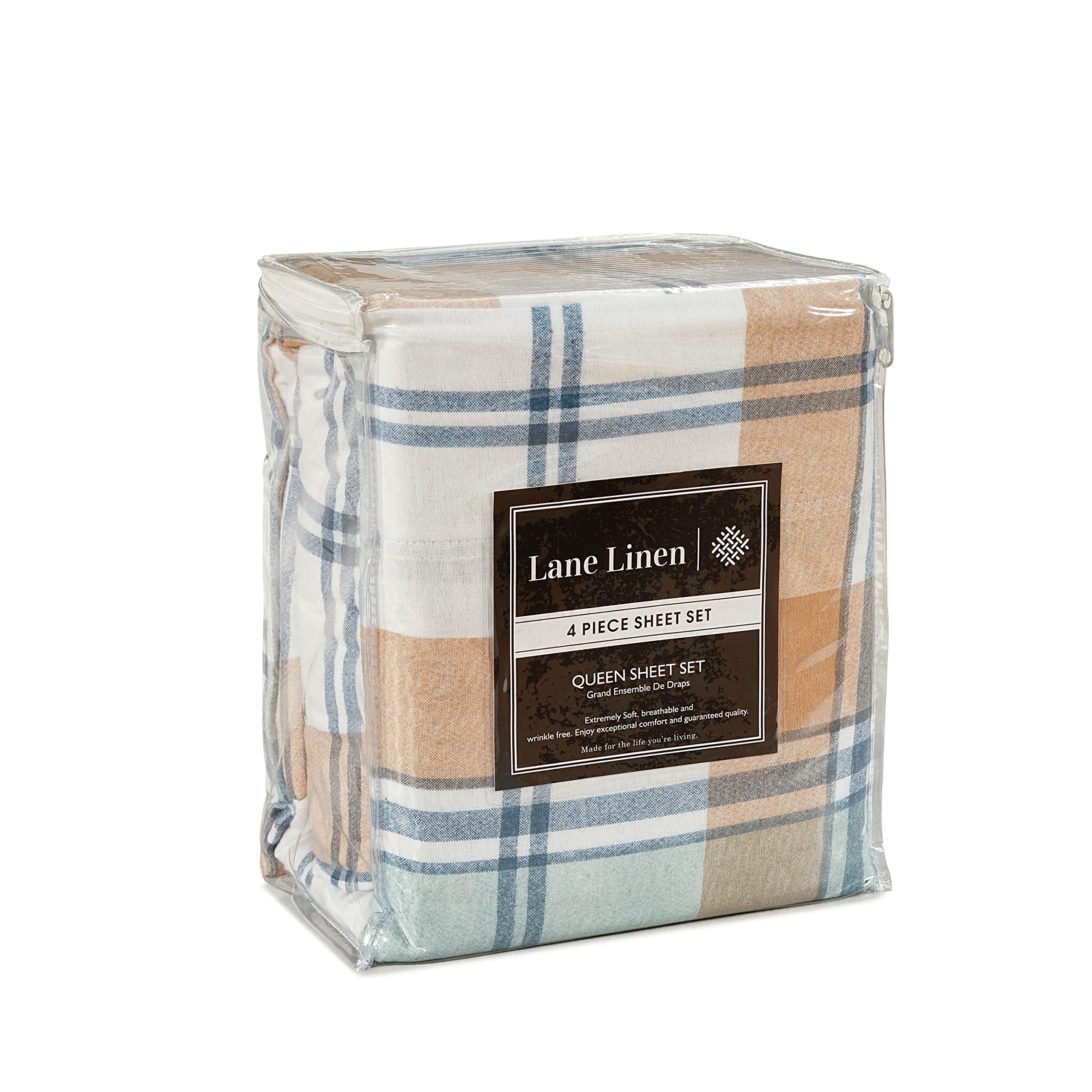 Foto 6 | Juego De Sábanas De Franela Lane Linen, 100% Algodón, Talla Twin Xl, A Cuadros Blancos - Venta Internacional.