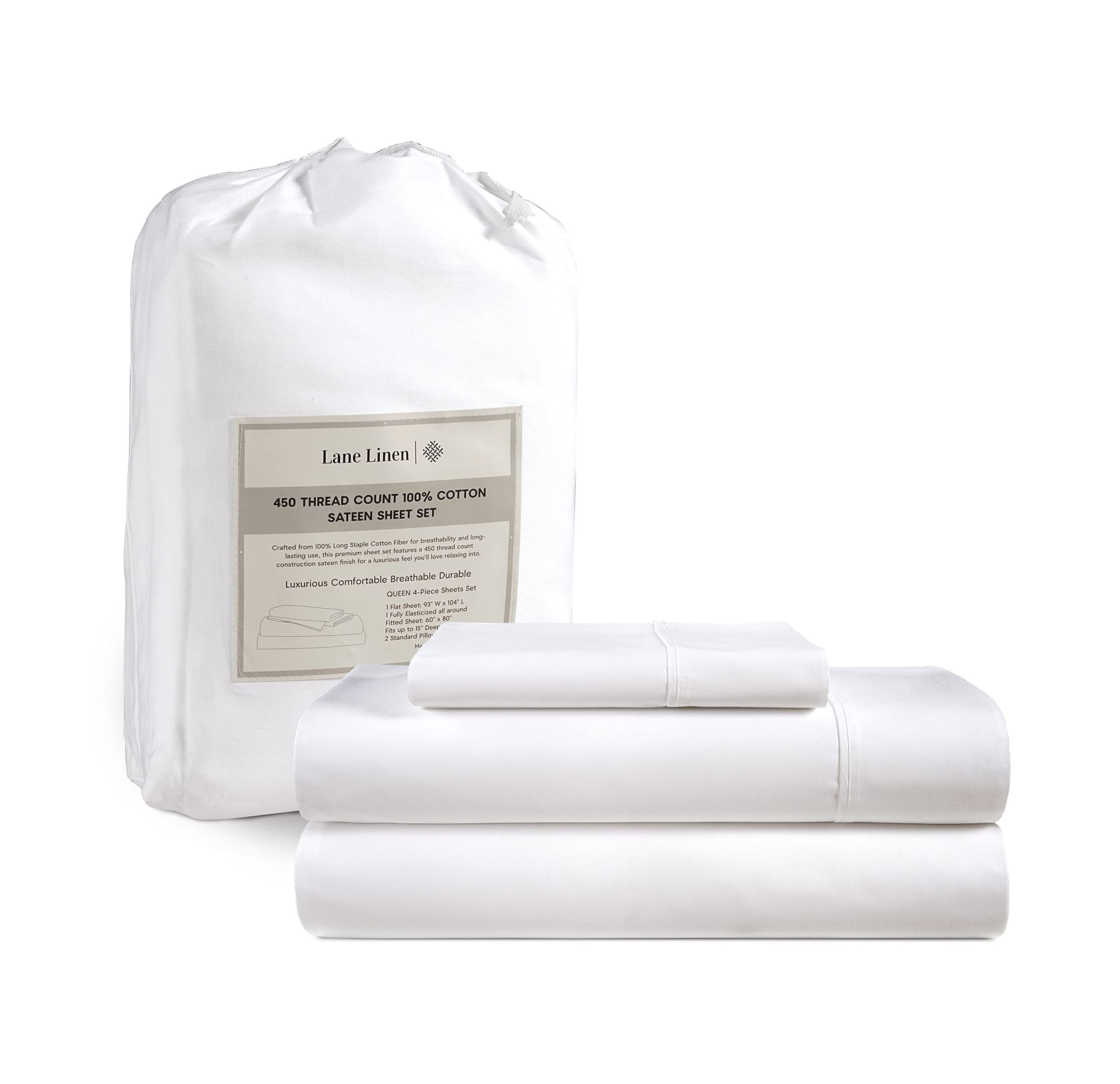 Juego De Sábanas Lane Linen Twin Xl 450tc 100% Algodón Blanco - Venta Internacional.