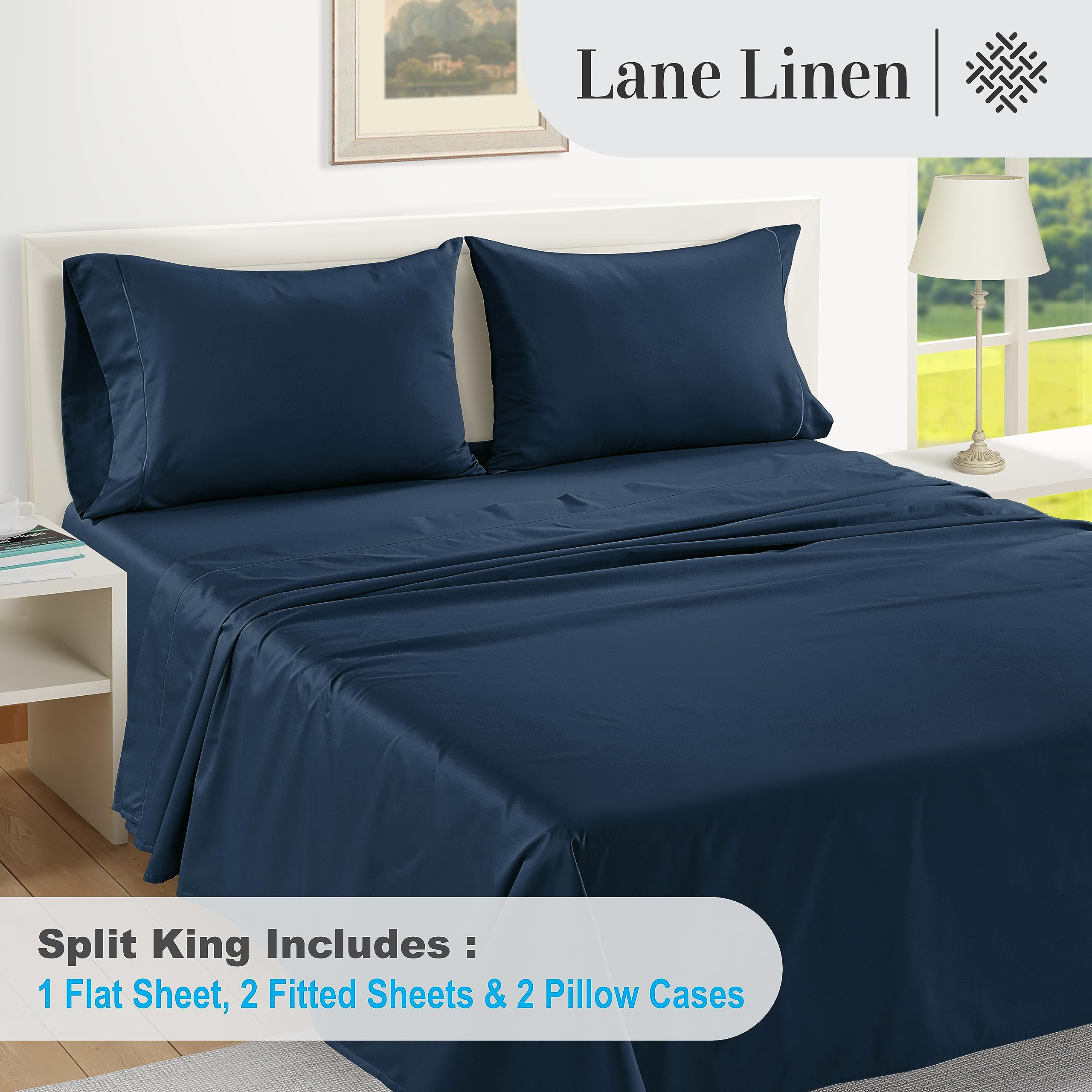 Foto 4 | Juego De Sábanas Lane Linen Split King 1000 Hilos, 100% Algodón Egipcio - Venta Internacional.